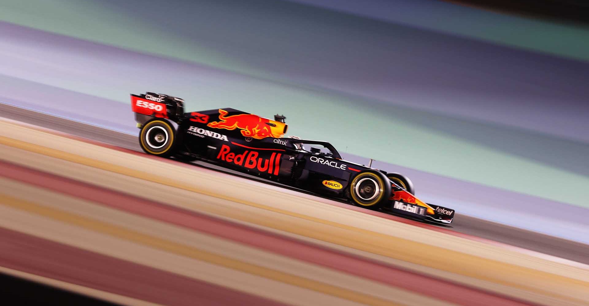 BAHRAIN, BAHRAIN - MARCH 26: Max Verstappen of the Netherlands driving the (33) Red Bull Racing RB16B Honda on track during practice ahead of the F1 Grand Prix of Bahrain at Bahrain International Circuit on March 26, 2021 in Bahrain, Bahrain. (Photo by Lars Baron/Getty Images)