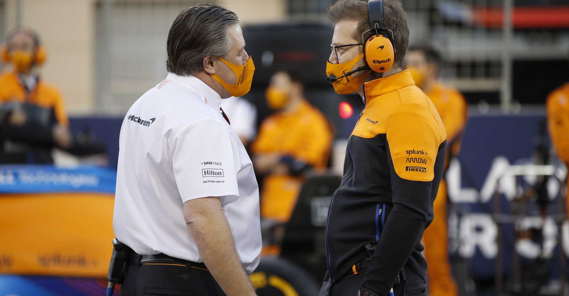 Zak Brown, CEO, McLaren Racing, and Andreas Seidl, Team Principal, McLaren, on the grid