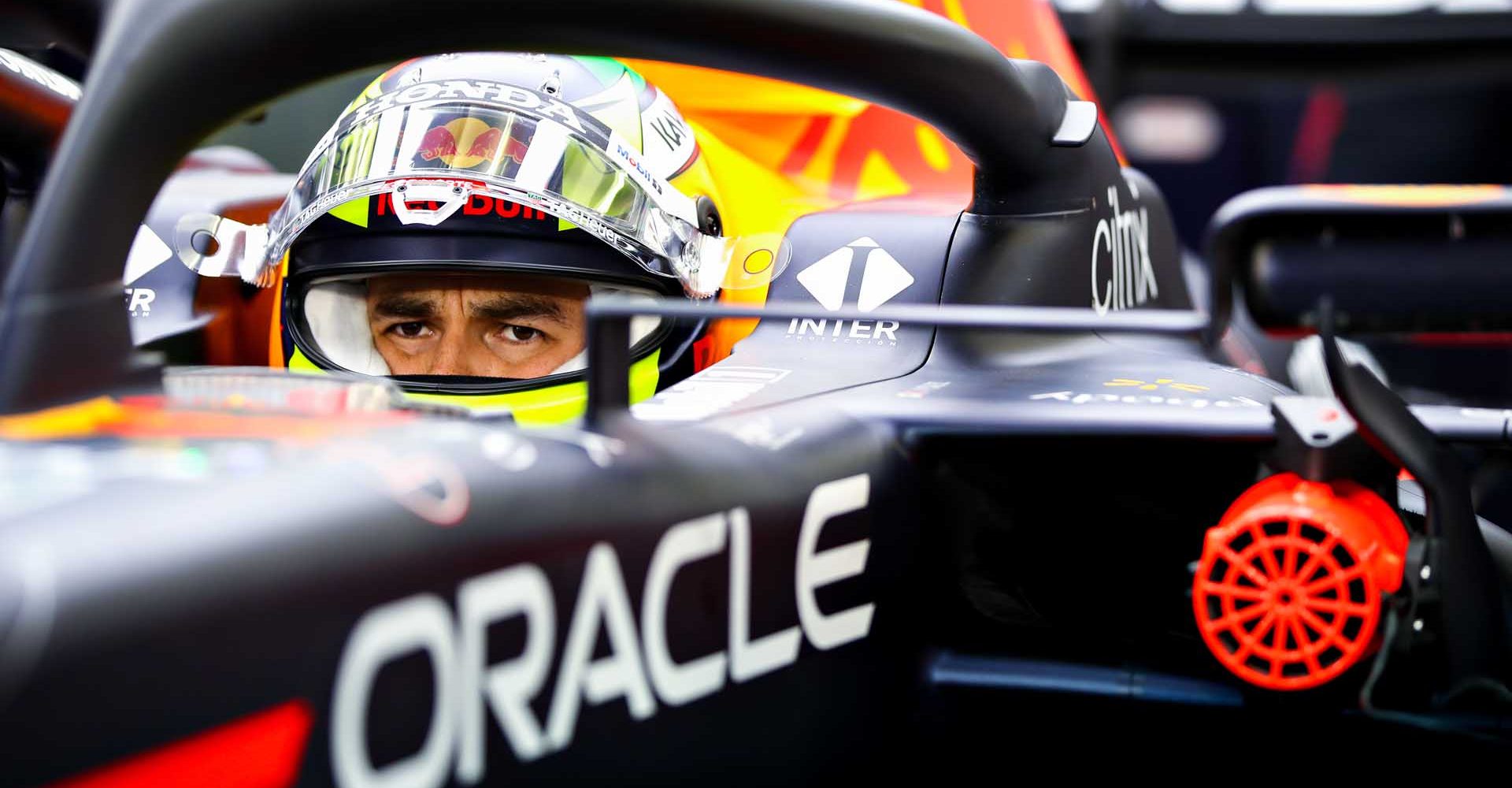 BAHRAIN, BAHRAIN - MARCH 28: Sergio Perez of Mexico and Red Bull Racing prepares to drive in the garage prior to the F1 Grand Prix of Bahrain at Bahrain International Circuit on March 28, 2021 in Bahrain, Bahrain. (Photo by Mark Thompson/Getty Images)