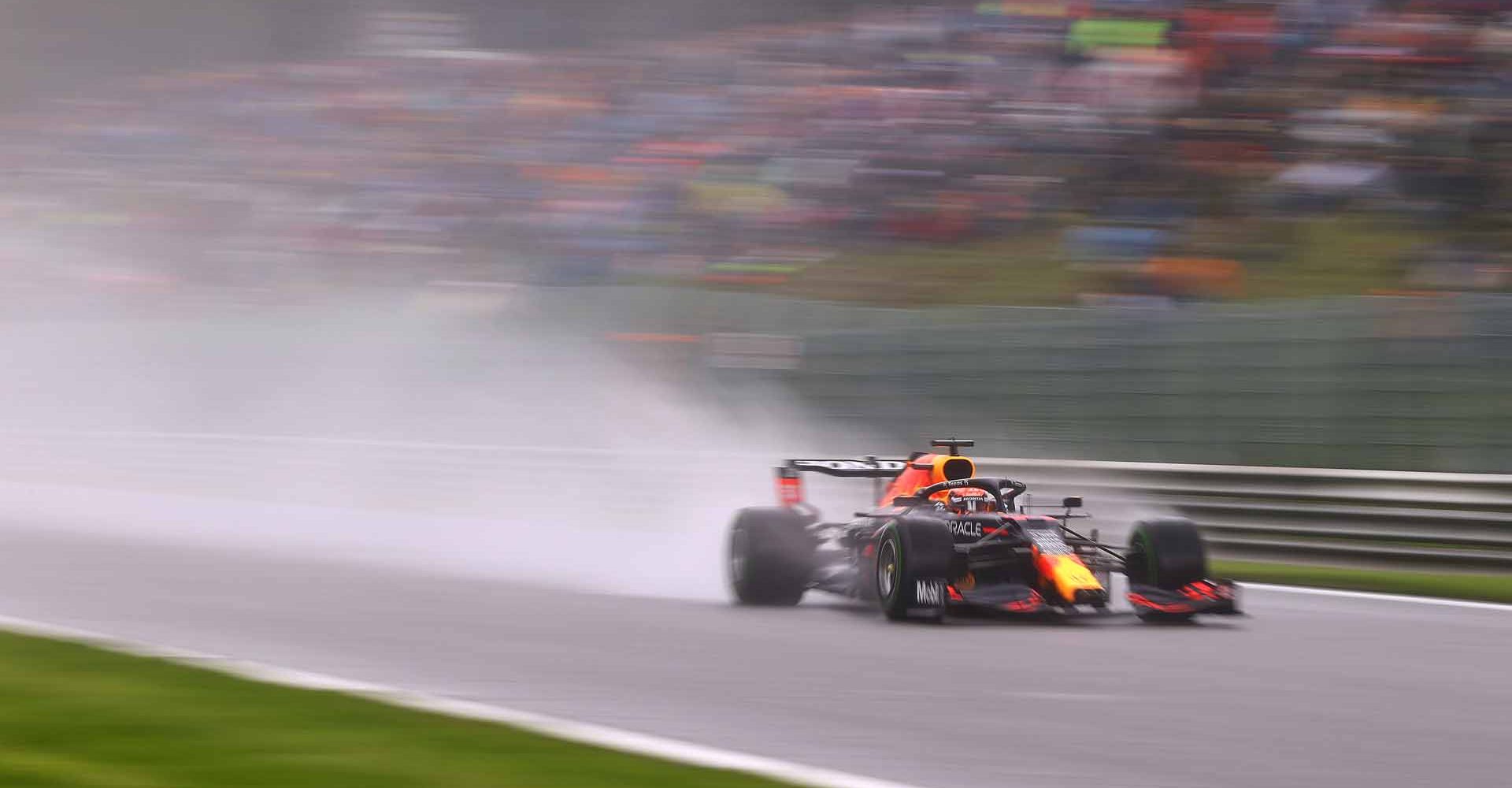 SPA, BELGIUM - AUGUST 28: Max Verstappen of the Netherlands driving the (33) Red Bull Racing RB16B Honda during final practice ahead of the F1 Grand Prix of Belgium at Circuit de Spa-Francorchamps on August 28, 2021 in Spa, Belgium. (Photo by Lars Baron/Getty Images)