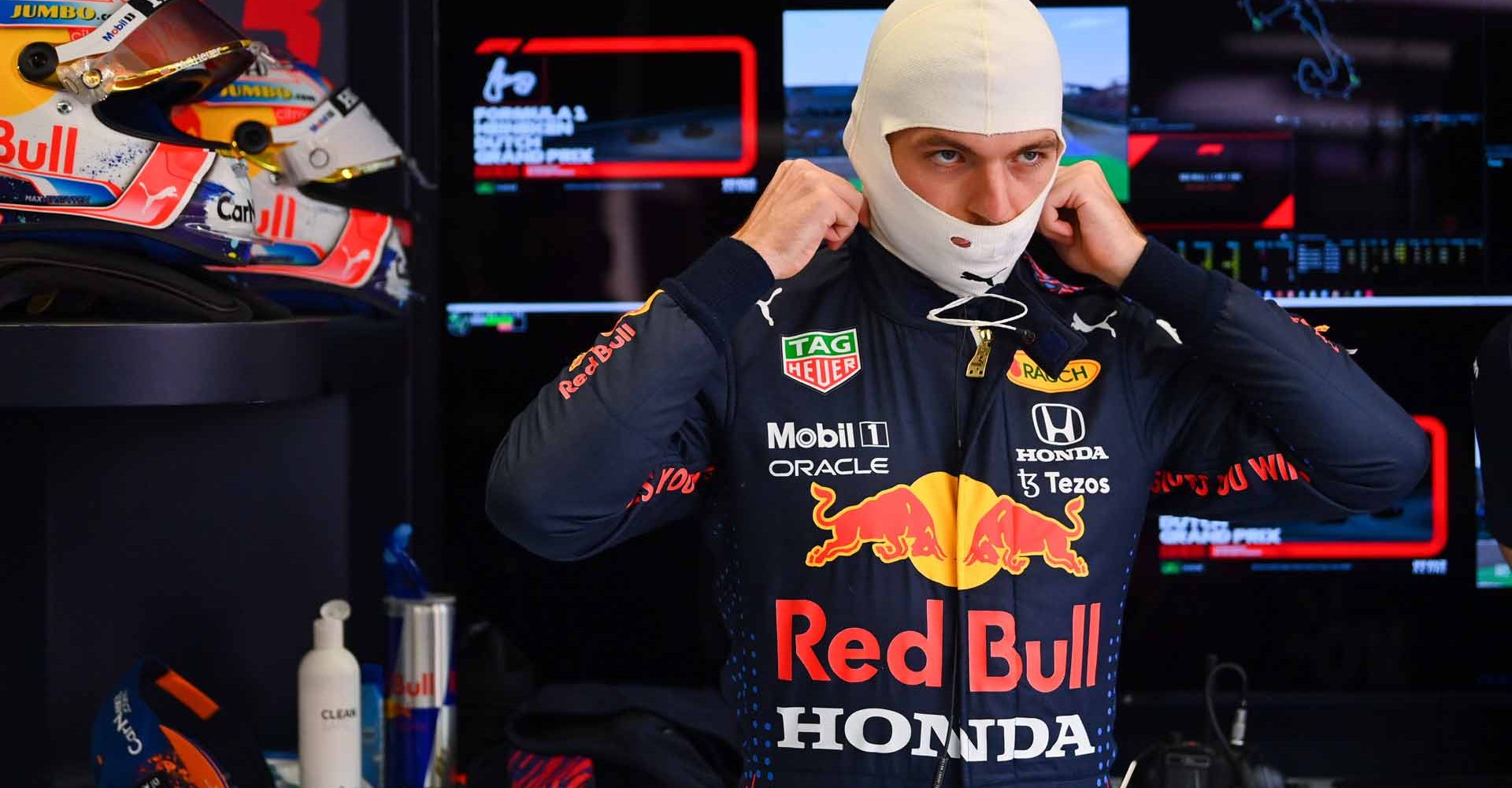 ZANDVOORT, NETHERLANDS - SEPTEMBER 04: Max Verstappen of Netherlands and Red Bull Racing prepares to drive in the garage during qualifying ahead of the F1 Grand Prix of The Netherlands at Circuit Zandvoort on September 04, 2021 in Zandvoort, Netherlands. (Photo by Dan Mullan/Getty Images)