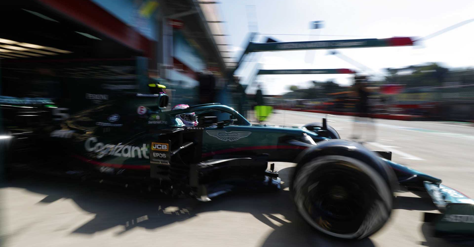 Sebastian Vettel, Aston Martin AMR21, leaves the garage