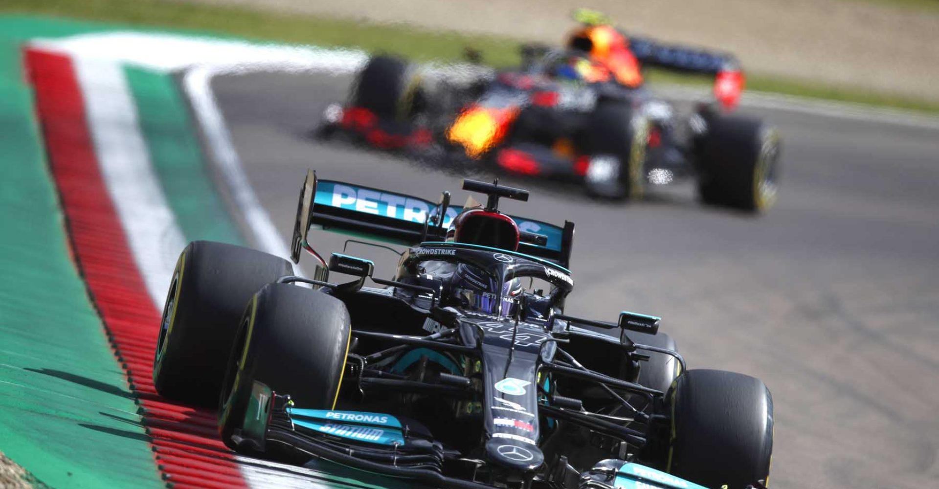 2021 Emilia Romagna Grand Prix, Friday - LAT Images Lewis Hamilton Mercedes followed by Sergio Perez (Red Bull)