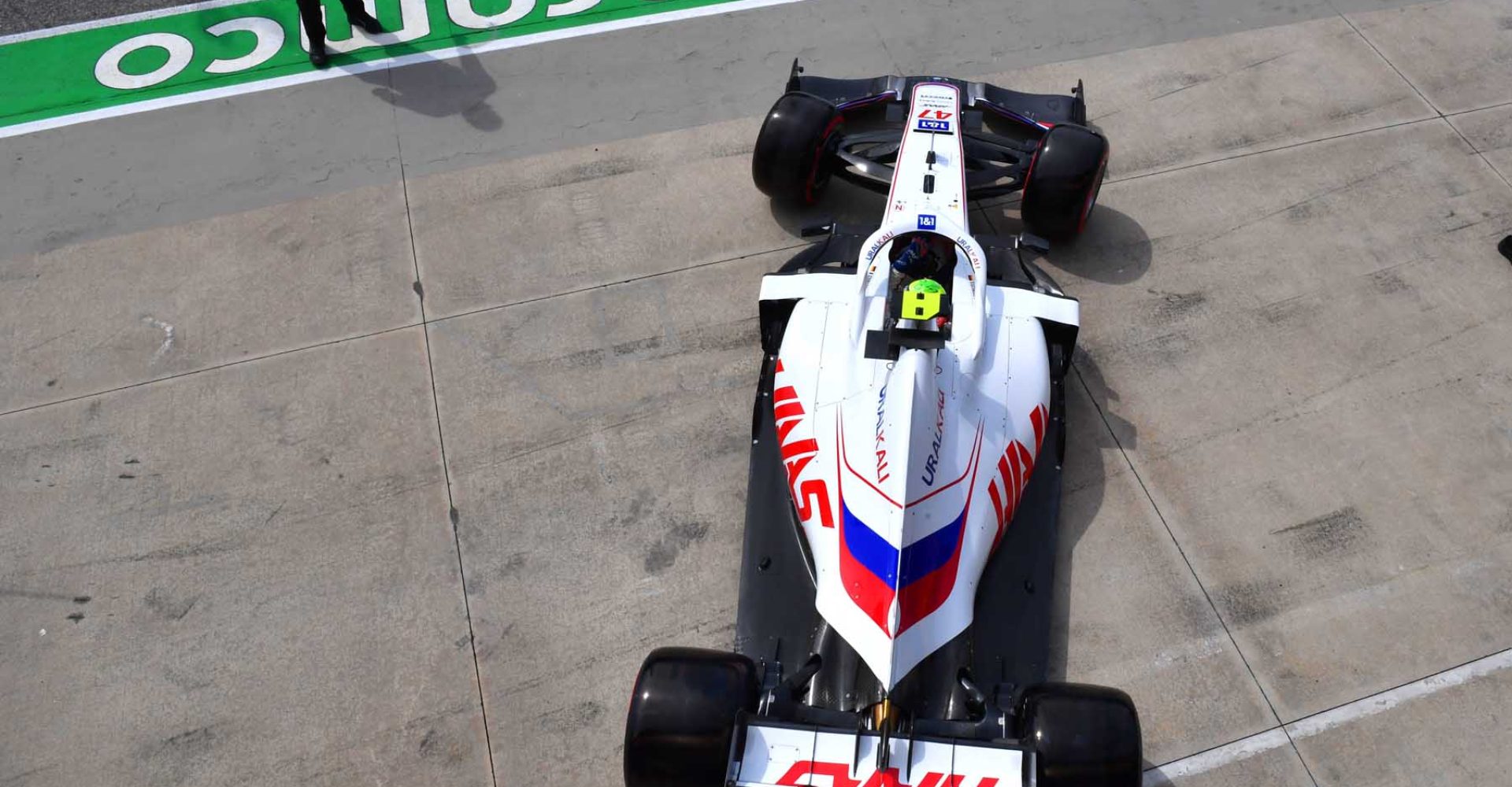 AUTODROMO INTERNAZIONALE ENZO E DINO FERRARI, ITALY - APRIL 17: Mick Schumacher, Haas VF-21, leaves the garage during the Emilia Romagna GP at Autodromo Internazionale Enzo e Dino Ferrari on Saturday April 17, 2021 in imola, Italy. (Photo by Mark Sutton / LAT Images)