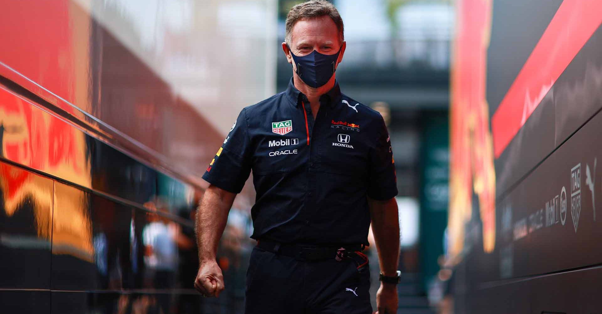 LE CASTELLET, FRANCE - JUNE 18: Red Bull Racing Team Principal Christian Horner walks in the Paddock during practice ahead of the F1 Grand Prix of France at Circuit Paul Ricard on June 18, 2021 in Le Castellet, France. (Photo by Mark Thompson/Getty Images)