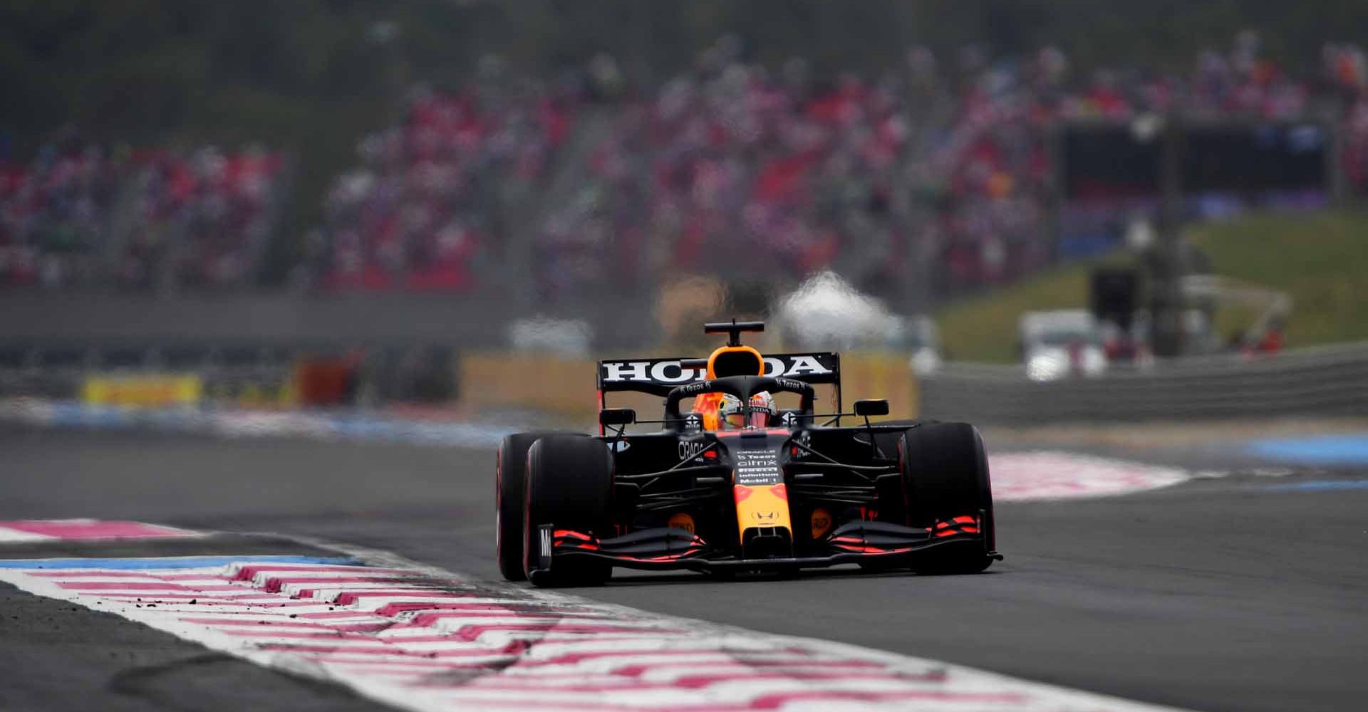 LE CASTELLET, FRANCE - JUNE 20: Max Verstappen of the Netherlands driving the (33) Red Bull Racing RB16B Honda on his way to the grid prior to the F1 Grand Prix of France at Circuit Paul Ricard on June 20, 2021 in Le Castellet, France. (Photo by Rudy Carezzevoli/Getty Images)