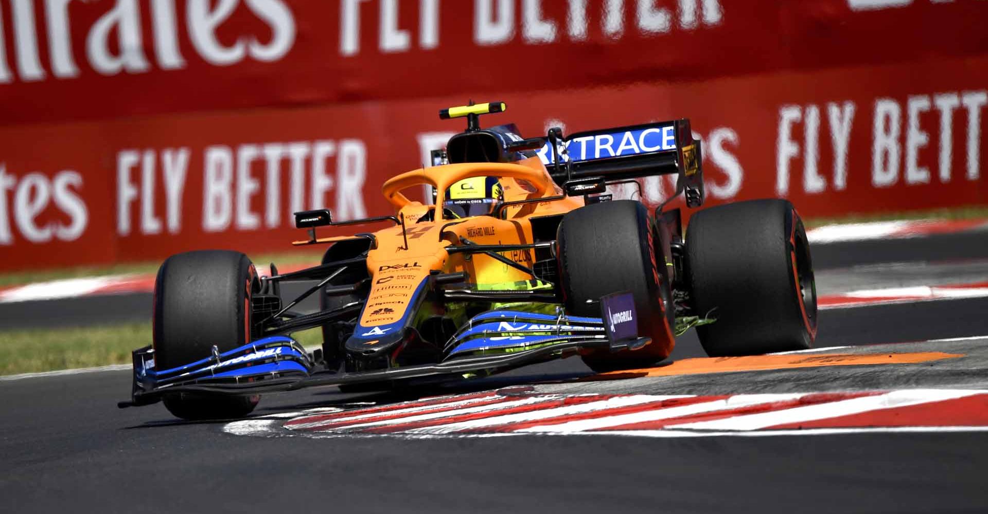 Lando Norris, McLaren MCL35M front entering corner