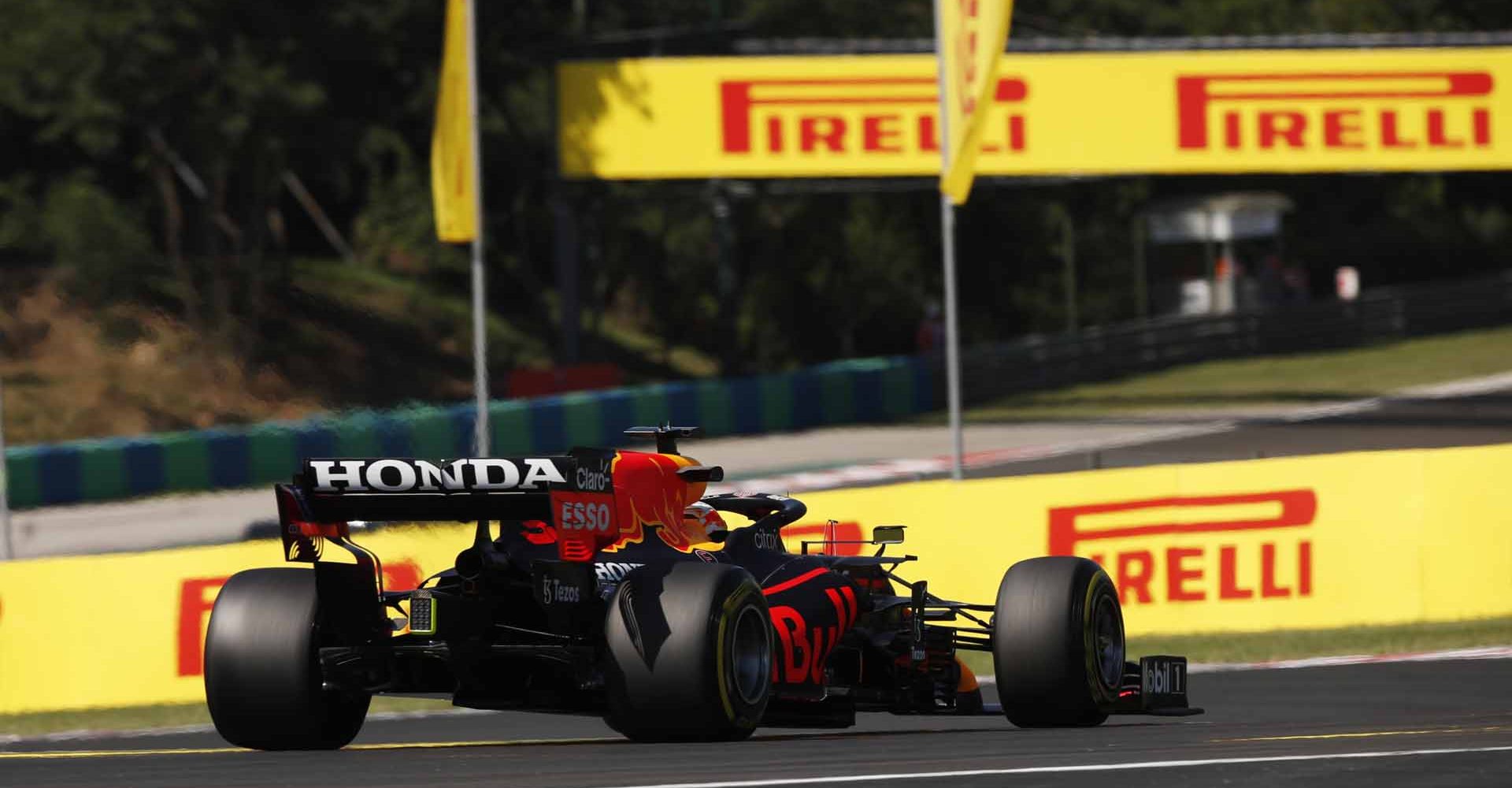 HUNGARORING, HUNGARY - JULY 30: Max Verstappen, Red Bull Racing RB16B during the Hungarian GP at Hungaroring on Friday July 30, 2021 in Budapest, Hungary. (Photo by Charles Coates / LAT Images)