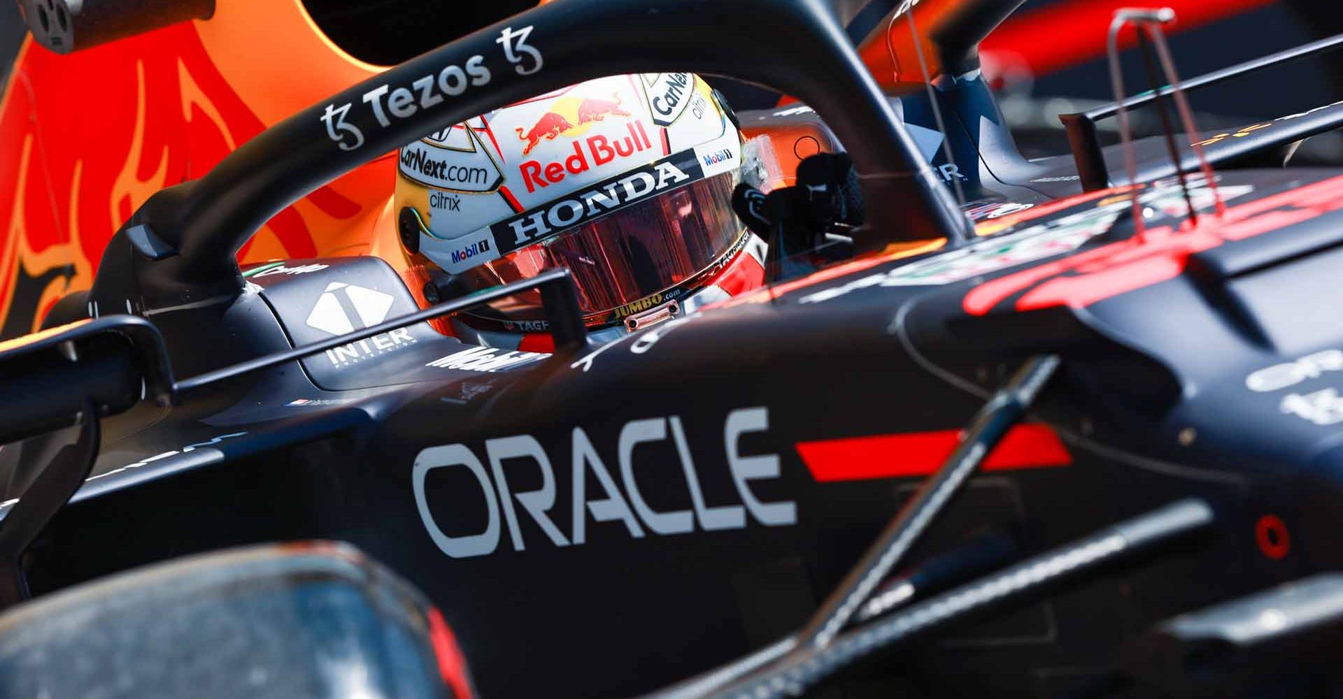 BUDAPEST, HUNGARY - JULY 30: Max Verstappen of the Netherlands driving the (33) Red Bull Racing RB16B Honda leaves the garage during practice ahead of the F1 Grand Prix of Hungary at Hungaroring on July 30, 2021 in Budapest, Hungary. (Photo by Mark Thompson/Getty Images)