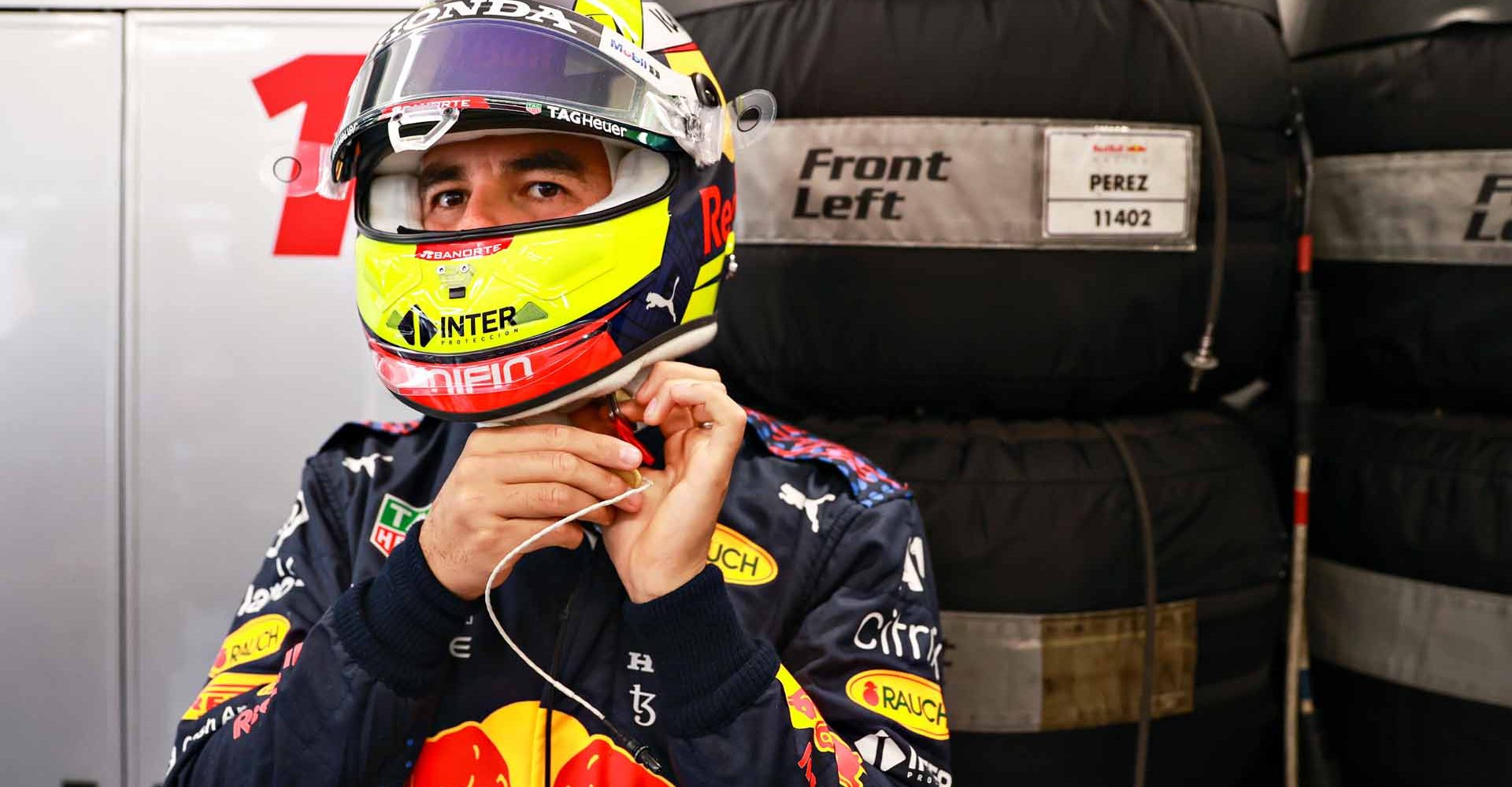 BUDAPEST, HUNGARY - JULY 31: Sergio Perez of Mexico and Red Bull Racing prepares to drive in the garage during final practice ahead of the F1 Grand Prix of Hungary at Hungaroring on July 31, 2021 in Budapest, Hungary. (Photo by Mark Thompson/Getty Images)