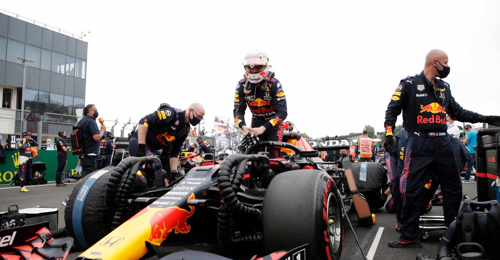 BUDAPEST, HUNGARY - AUGUST 01: Max Verstappen of Netherlands and Red Bull Racing prepares to drive on the grid before the F1 Grand Prix of Hungary at Hungaroring on August 01, 2021 in Budapest, Hungary. (Photo by Florion Goga - Pool/Getty Images)