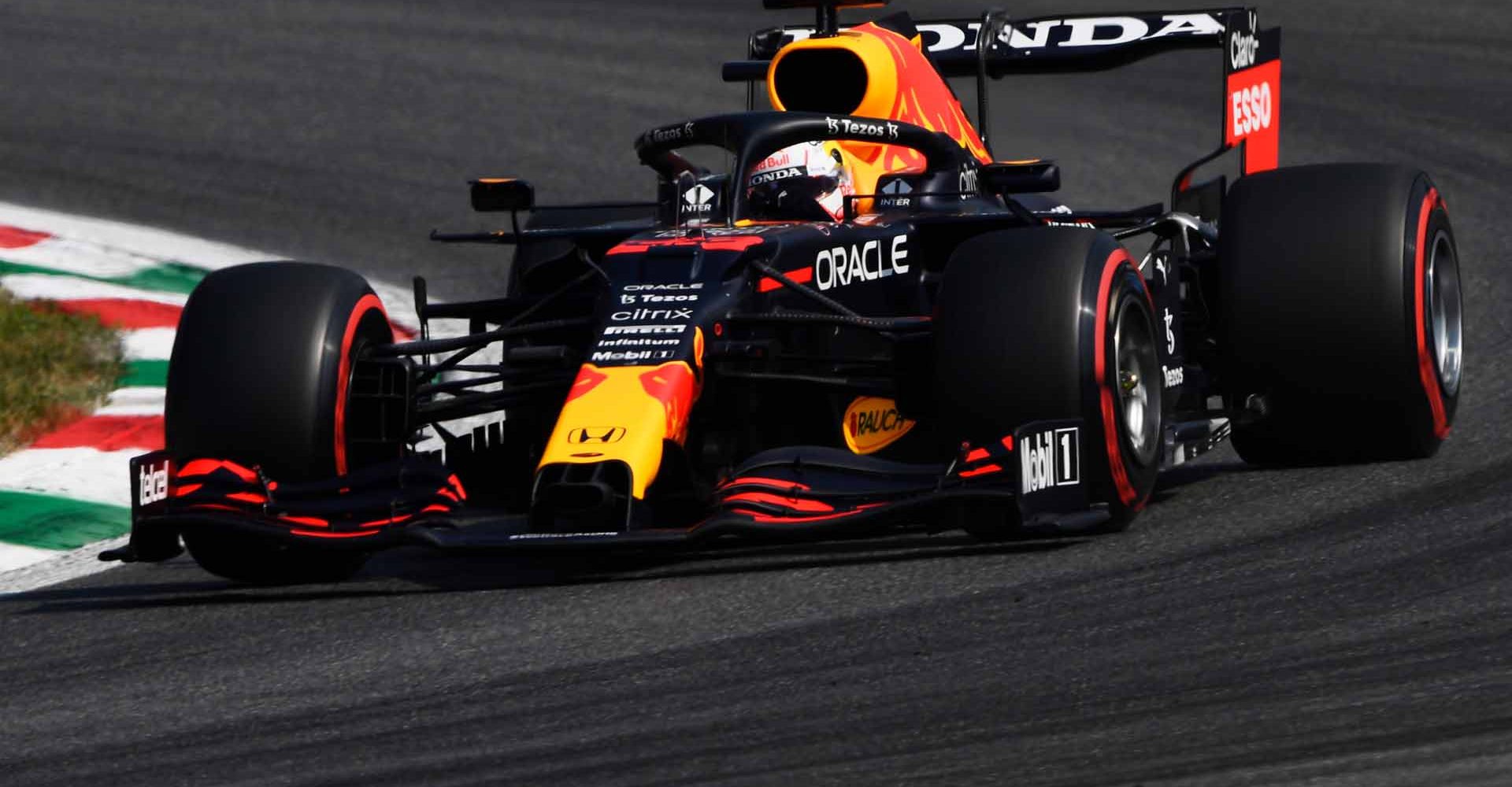 MONZA, ITALY - SEPTEMBER 11: Max Verstappen of the Netherlands driving the (33) Red Bull Racing RB16B Honda during practice ahead of the F1 Grand Prix of Italy at Autodromo di Monza on September 11, 2021 in Monza, Italy. (Photo by Rudy Carezzevoli/Getty Images)