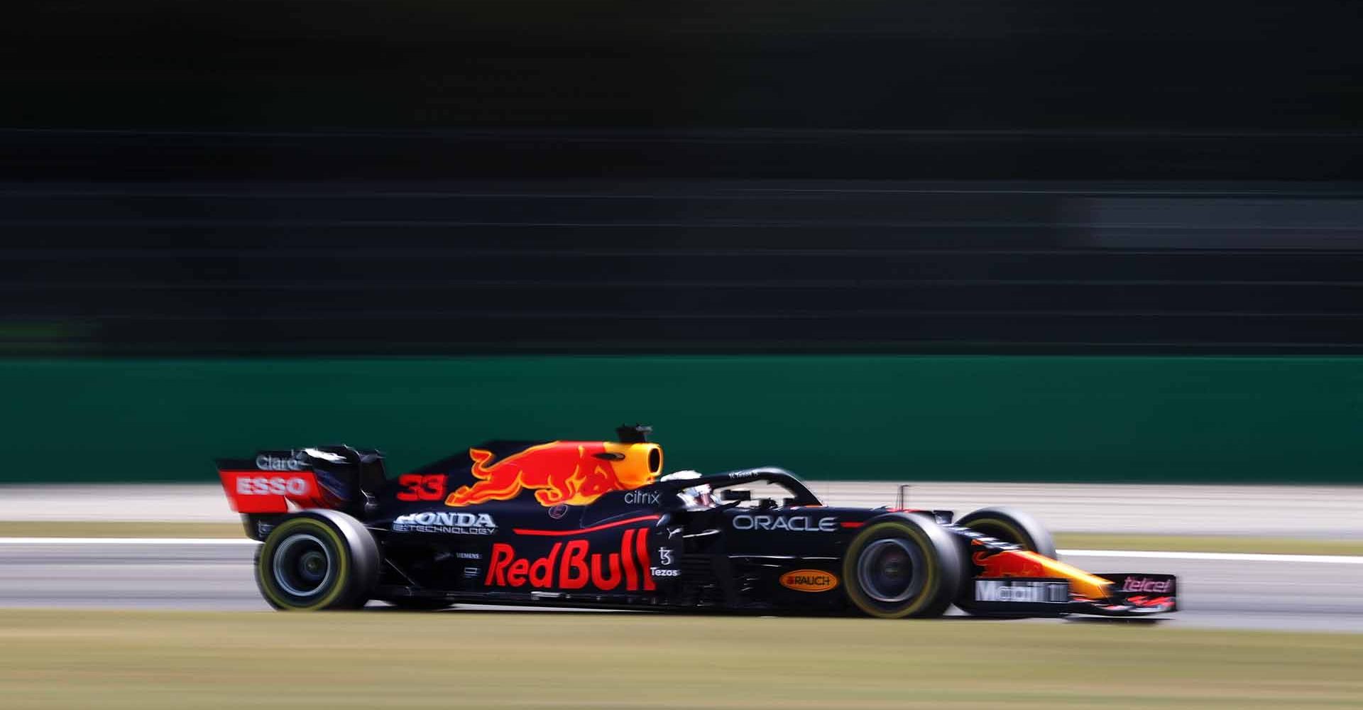 MONZA, ITALY - SEPTEMBER 11: Max Verstappen of the Netherlands driving the (33) Red Bull Racing RB16B Honda during practice ahead of the F1 Grand Prix of Italy at Autodromo di Monza on September 11, 2021 in Monza, Italy. (Photo by Lars Baron/Getty Images)