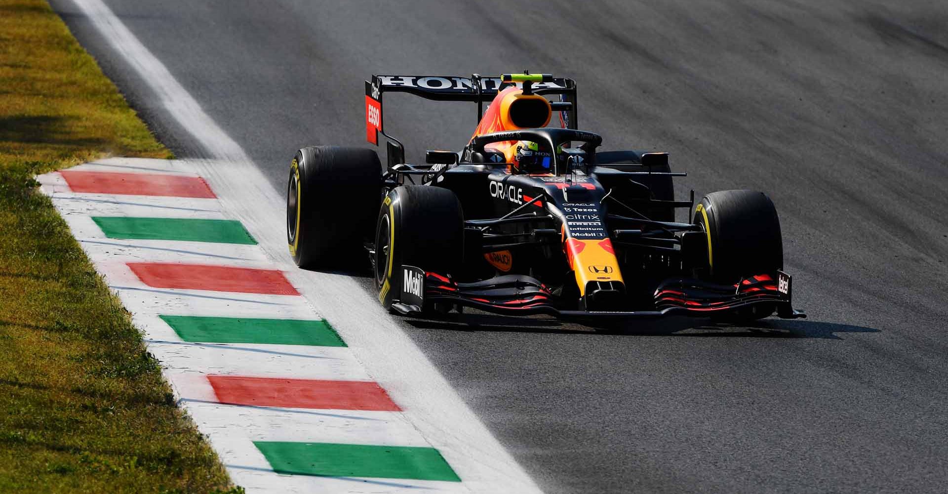 MONZA, ITALY - SEPTEMBER 12: Sergio Perez of Mexico driving the (11) Red Bull Racing RB16B Honda during the F1 Grand Prix of Italy at Autodromo di Monza on September 12, 2021 in Monza, Italy. (Photo by Rudy Carezzevoli/Getty Images)