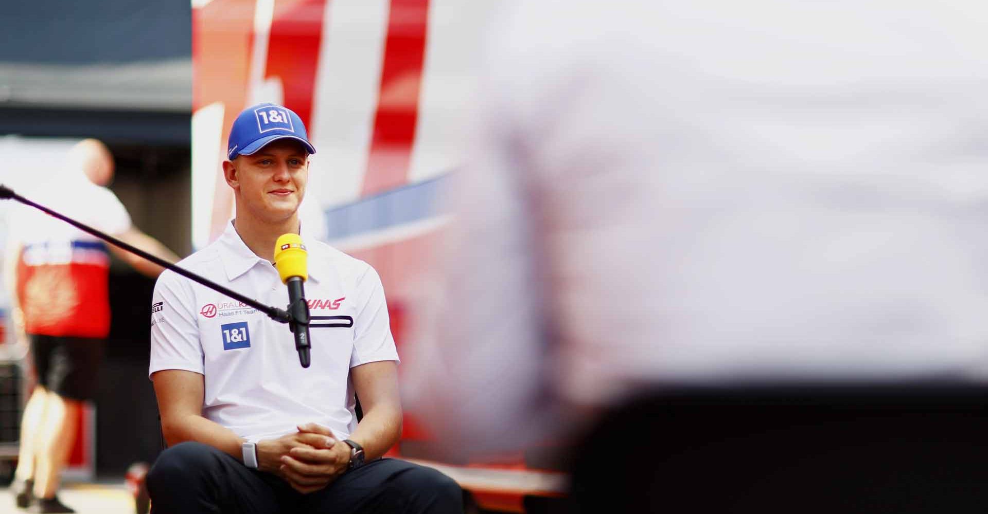 AUTODROMO NAZIONALE MONZA, ITALY - SEPTEMBER 09: Mick Schumacher, Haas F1, talks to the press during the Italian GP at Autodromo Nazionale Monza on Thursday September 09, 2021 in Monza, Italy. (Photo by Andy Hone / LAT Images)