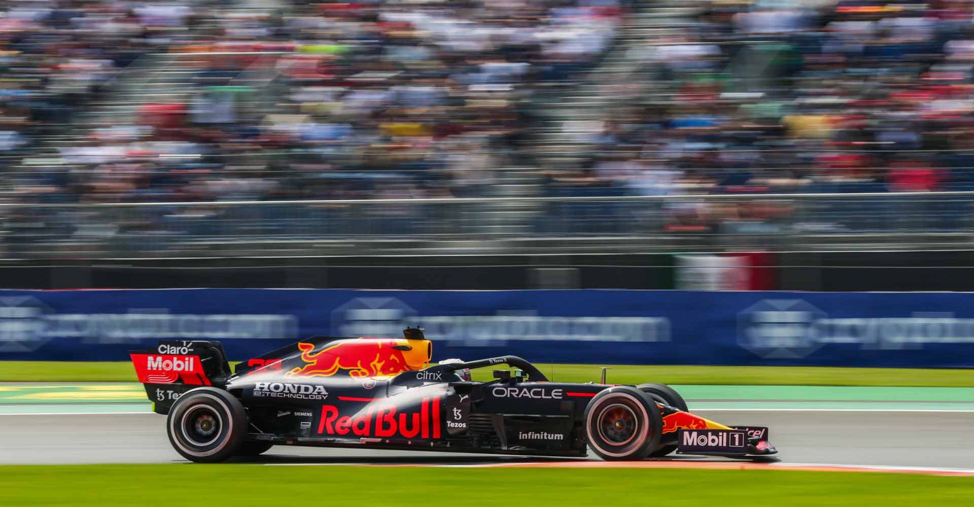 MEXICO CITY, MEXICO - NOVEMBER 05: Max Verstappen of Red Bull Racing and The Netherlands  during practice ahead of the F1 Grand Prix of Mexico at Autodromo Hermanos Rodriguez on November 05, 2021 in Mexico City, Mexico. (Photo by Peter Fox/Getty Images)