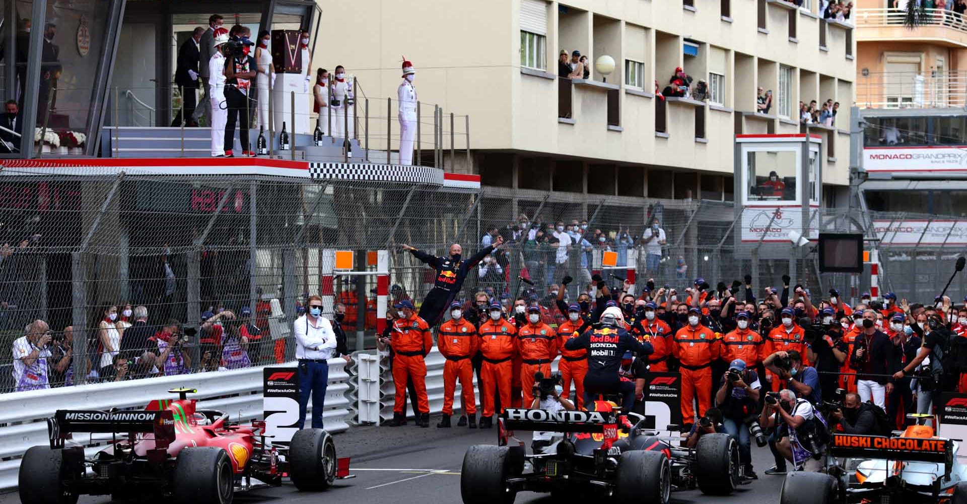 MONTE-CARLO, MONACO - MAY 23: Race Winner Max Verstappen of Netherlands and Red Bull Racing celebrates in parc ferme during the F1 Grand Prix of Monaco at Circuit de Monaco on May 23, 2021 in Monte-Carlo, Monaco. (Photo by Peter Fox/Getty Images)