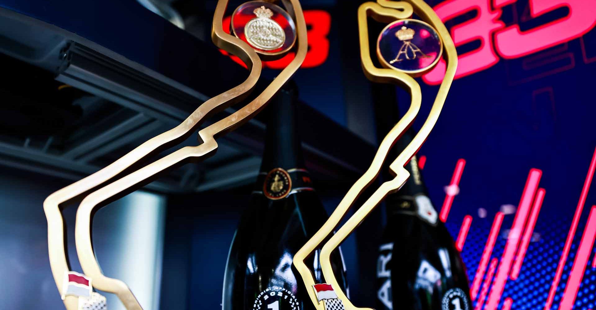 MONTE-CARLO, MONACO - MAY 23: The winners trophies of Max Verstappen of Netherlands and Red Bull Racing are pictured in the garage after the F1 Grand Prix of Monaco at Circuit de Monaco on May 23, 2021 in Monte-Carlo, Monaco. (Photo by Mark Thompson/Getty Images)