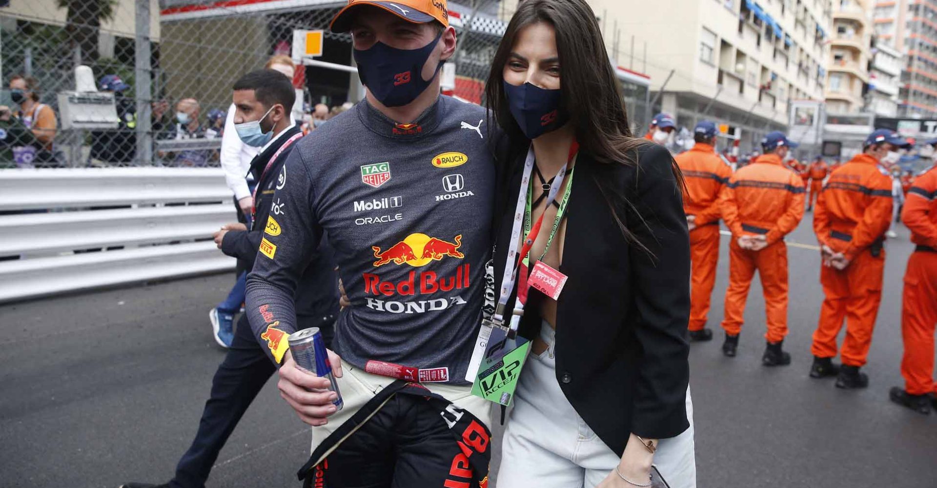 Formula One F1 - Monaco Grand Prix - Circuit de Monaco, Monte Carlo, Monaco - May 23, 2021 Red Bull's Max Verstappen celebrates winning the race with girlfriend Kelly Piquet Pool via REUTERS/Sebastien Nogier