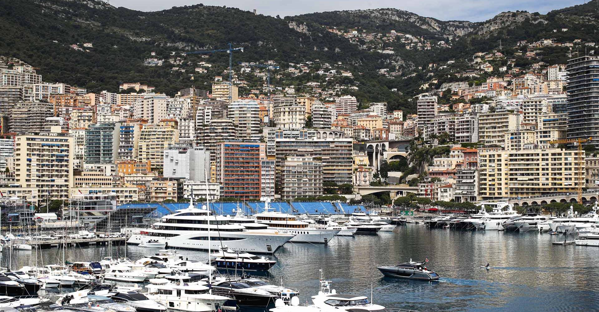 Yachts in the harbour and the Monaco skyline beyond