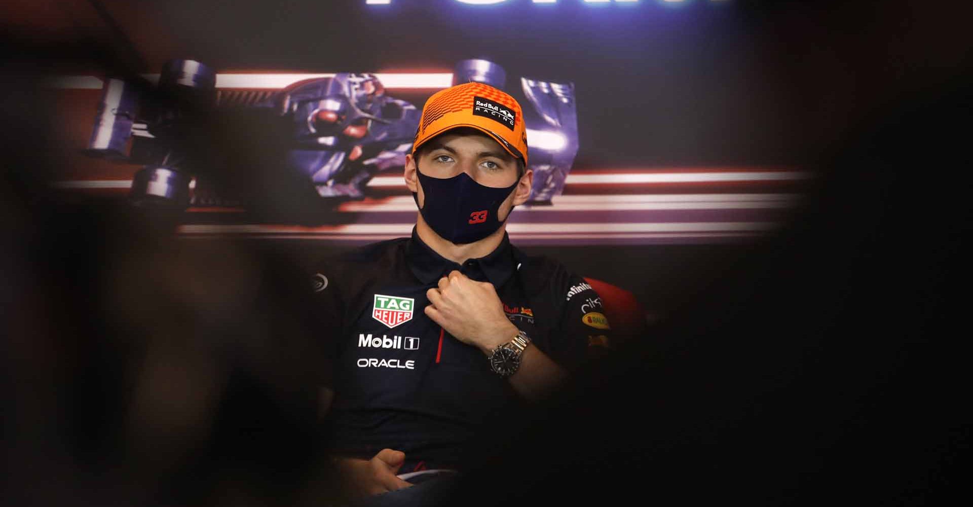 MONTE-CARLO, MONACO - MAY 19: Max Verstappen of Netherlands and Red Bull Racing talks in the Drivers Press Conference during previews ahead of the F1 Grand Prix of Monaco at Circuit de Monaco on May 19, 2021 in Monte-Carlo, Monaco. (Photo by Sebastien Nogier - Pool/Getty Images)