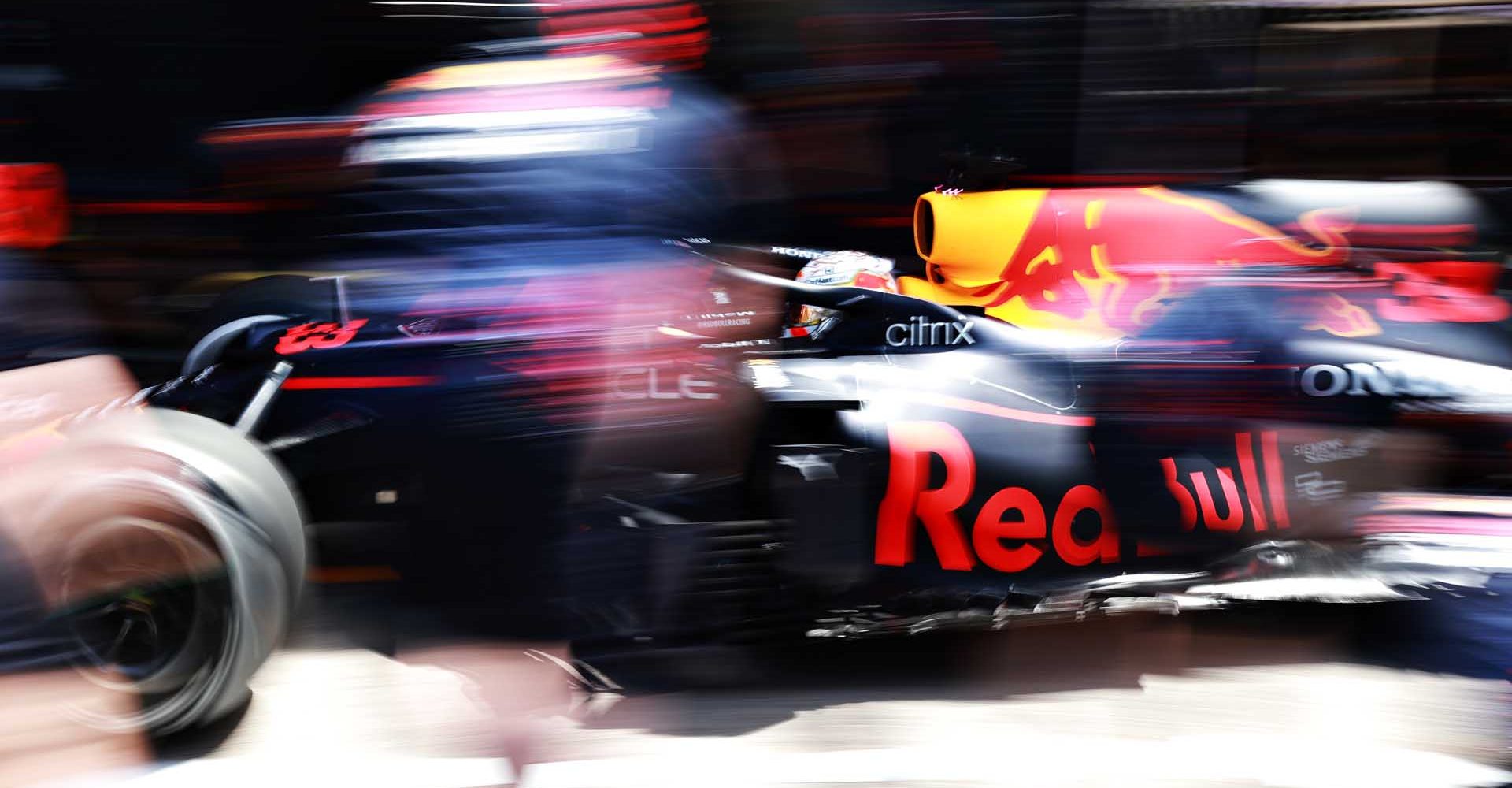 PORTIMAO, PORTUGAL - APRIL 30: Max Verstappen of the Netherlands driving the (33) Red Bull Racing RB16B Honda in the Pitlane during practice ahead of the F1 Grand Prix of Portugal at Autodromo Internacional Do Algarve on April 30, 2021 in Portimao, Portugal. (Photo by Mark Thompson/Getty Images)