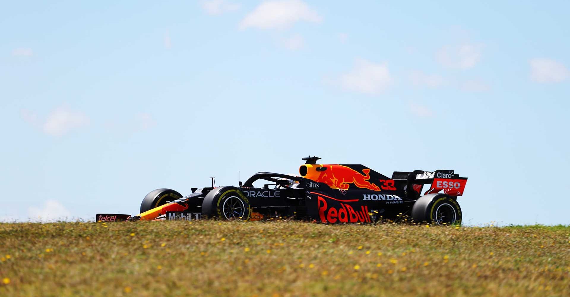 PORTIMAO, PORTUGAL - APRIL 30: Max Verstappen of the Netherlands driving the (33) Red Bull Racing RB16B Honda on track during practice ahead of the F1 Grand Prix of Portugal at Autodromo Internacional Do Algarve on April 30, 2021 in Portimao, Portugal. (Photo by Bryn Lennon/Getty Images)