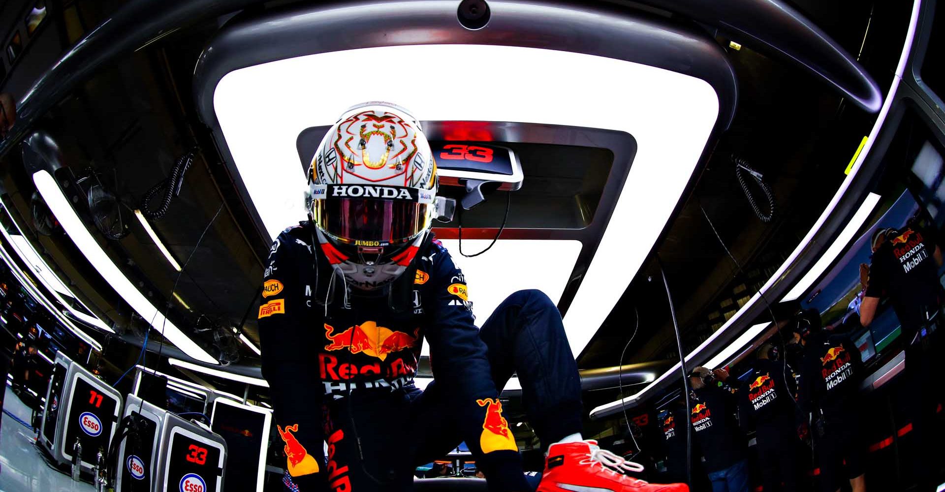 PORTIMAO, PORTUGAL - MAY 01: Max Verstappen of Netherlands and Red Bull Racing prepares to drive in the garage during final practice for the F1 Grand Prix of Portugal at Autodromo Internacional Do Algarve on May 01, 2021 in Portimao, Portugal. (Photo by Mark Thompson/Getty Images)