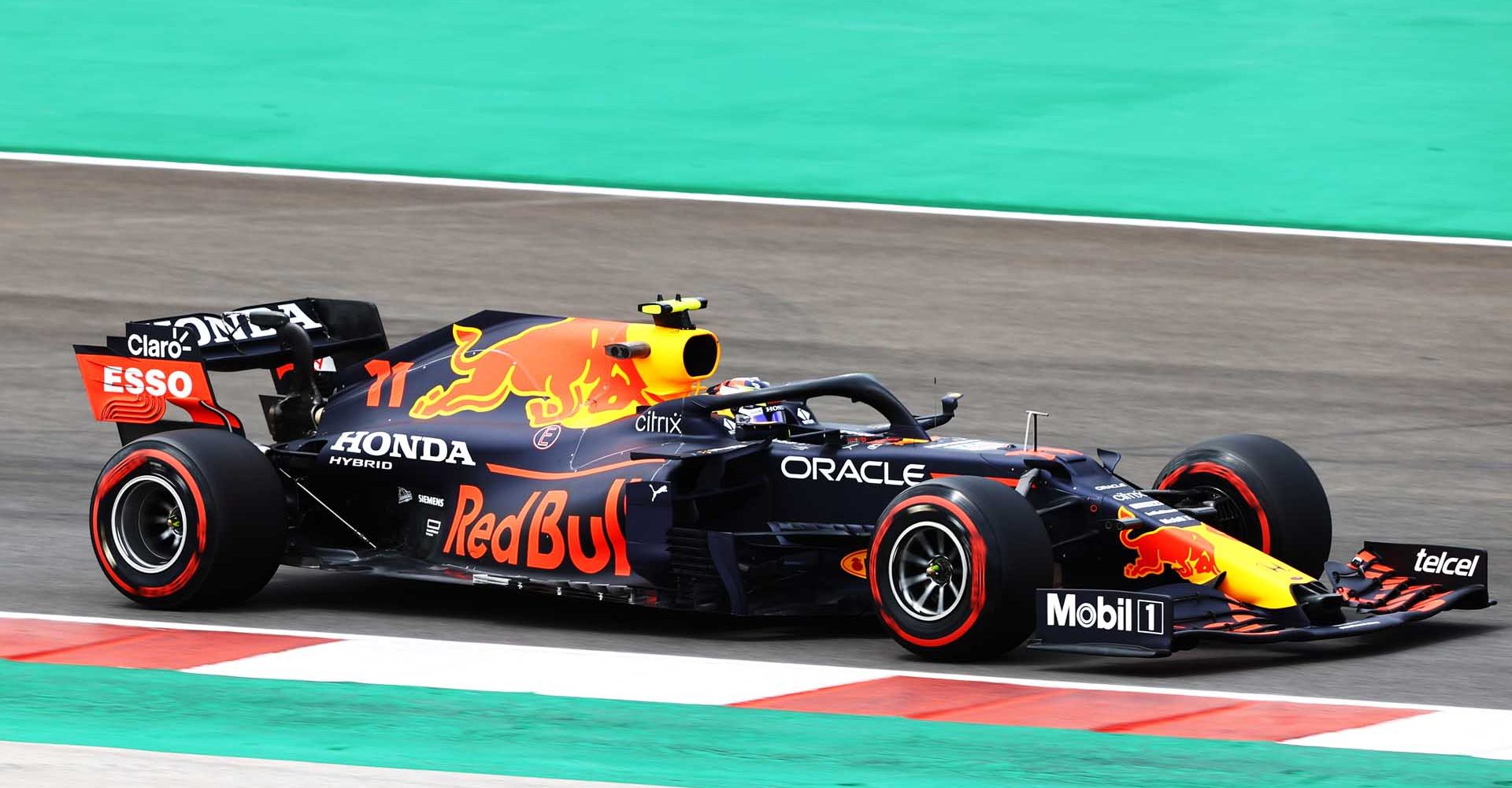 PORTIMAO, PORTUGAL - MAY 01: Sergio Perez of Mexico driving the (11) Red Bull Racing RB16B Honda on track during final practice for the F1 Grand Prix of Portugal at Autodromo Internacional Do Algarve on May 01, 2021 in Portimao, Portugal. (Photo by Bryn Lennon/Getty Images)