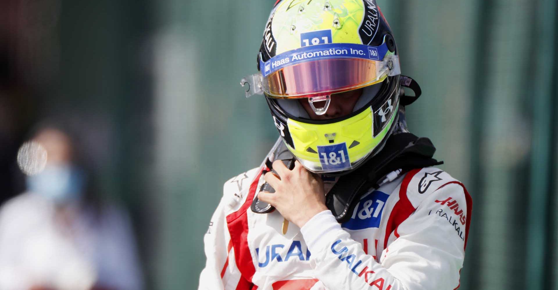 ALGARVE INTERNATIONAL CIRCUIT, PORTUGAL - MAY 02: Mick Schumacher, Haas F1, in Parc Ferme during the Portuguese GP at Algarve International Circuit on Sunday May 02, 2021 in Portimao, Portugal. (Photo by Steven Tee / LAT Images)