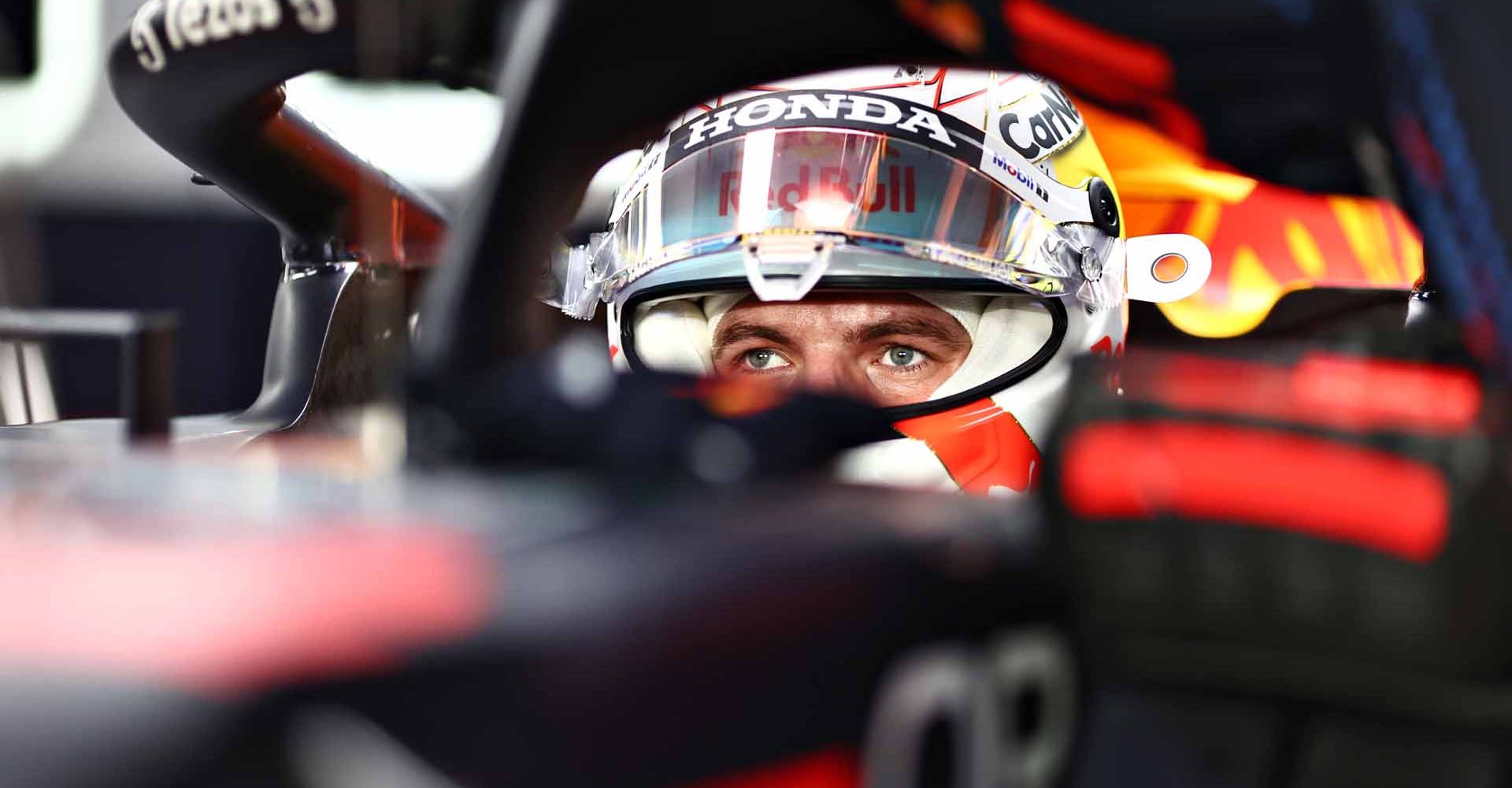 DOHA, QATAR - NOVEMBER 21: Max Verstappen of Netherlands and Red Bull Racing prepares to drive in the garage before the F1 Grand Prix of Qatar at Losail International Circuit on November 21, 2021 in Doha, Qatar. (Photo by Mark Thompson/Getty Images)