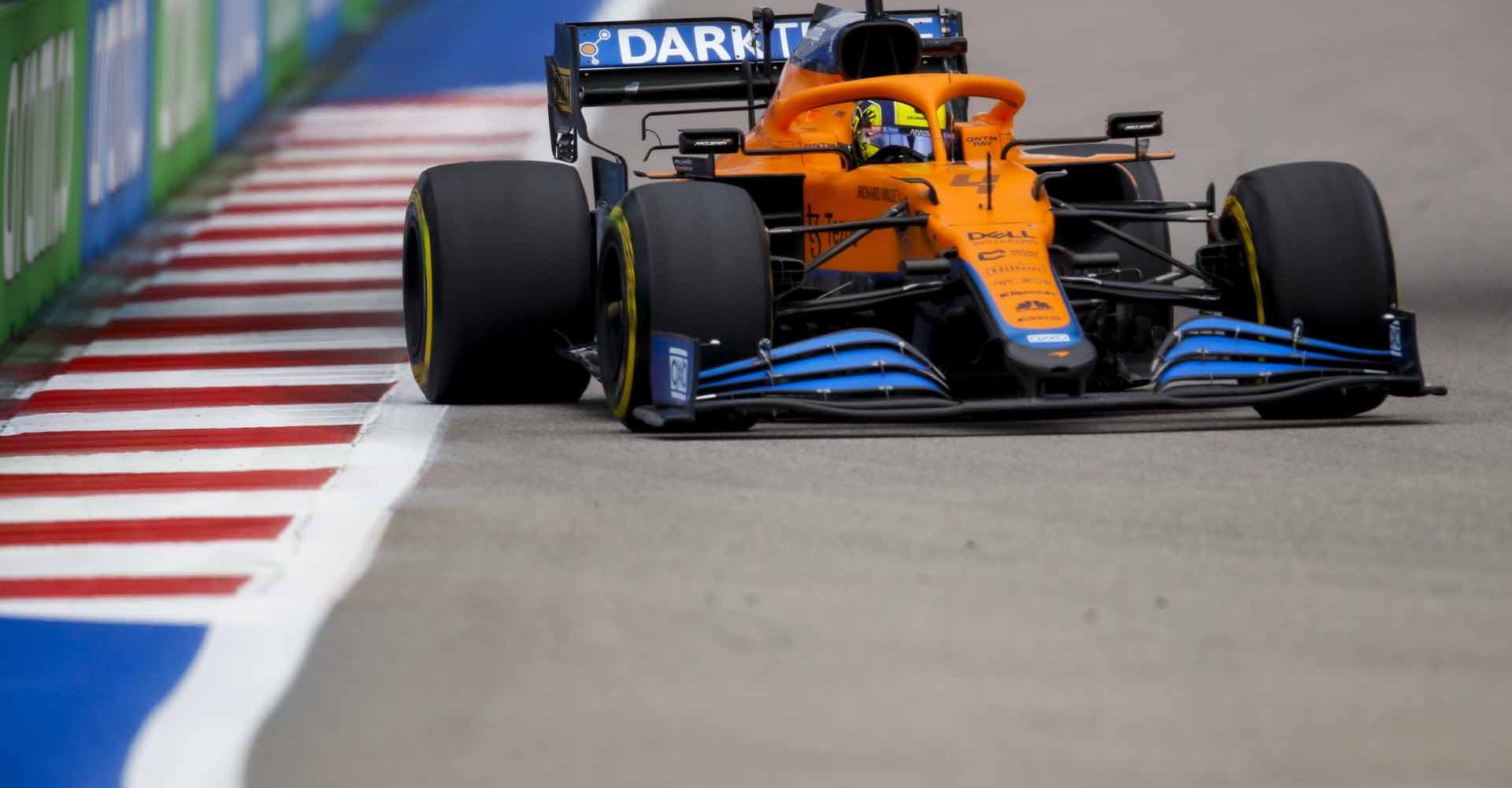 Lando Norris, McLaren MCL35M entering corner Lando Norris