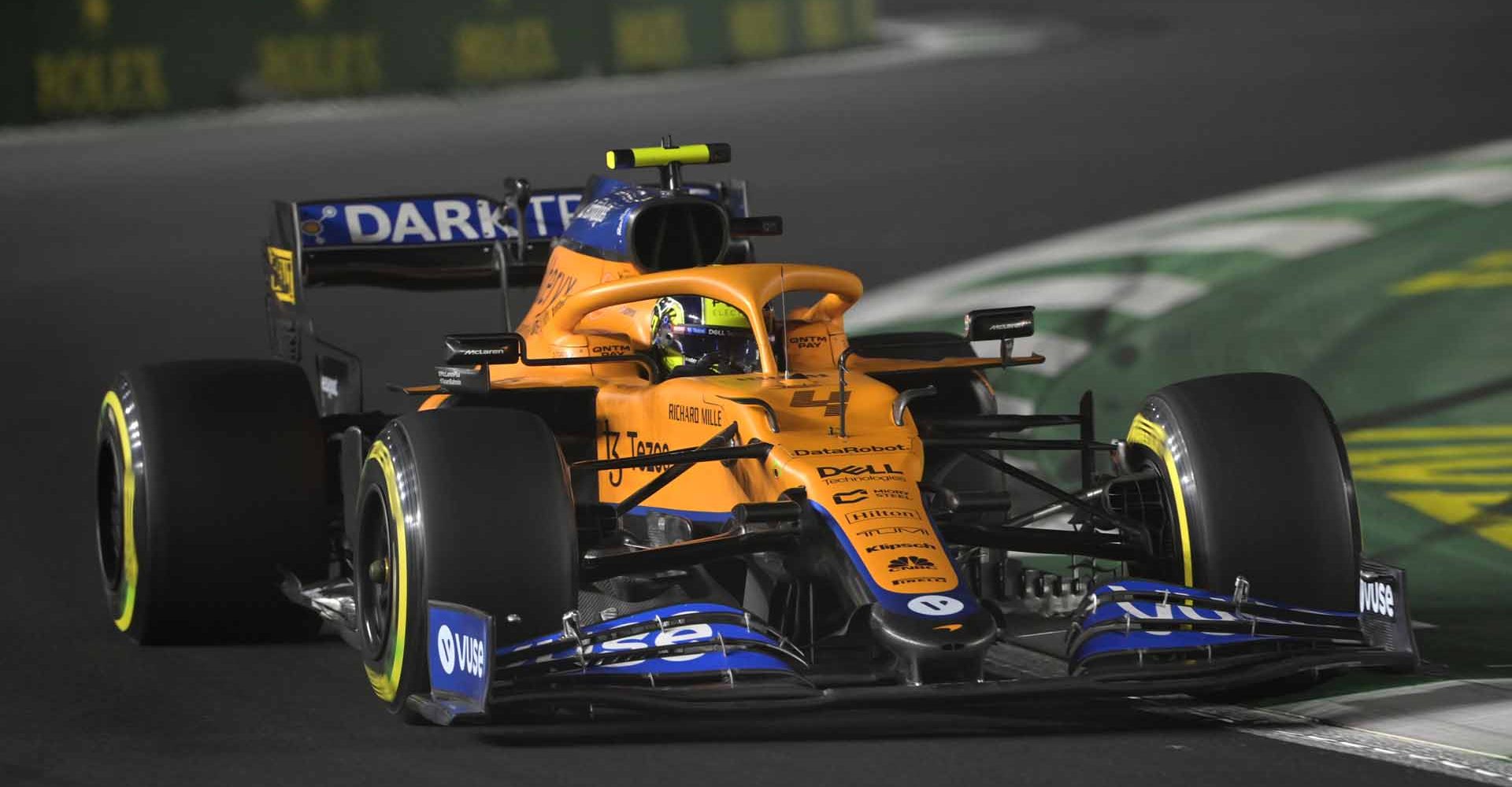 Lando Norris, McLaren MCL35M entering corner