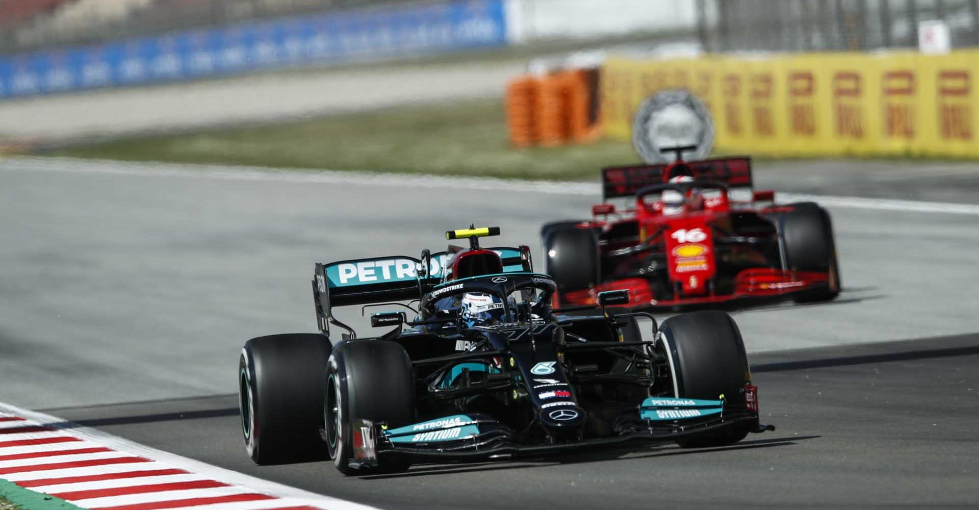 2021 Spanish Grand Prix, Friday - Wolfgang Wilhelm Valtteri Bottas Mercedes followed by Charles Leclerc