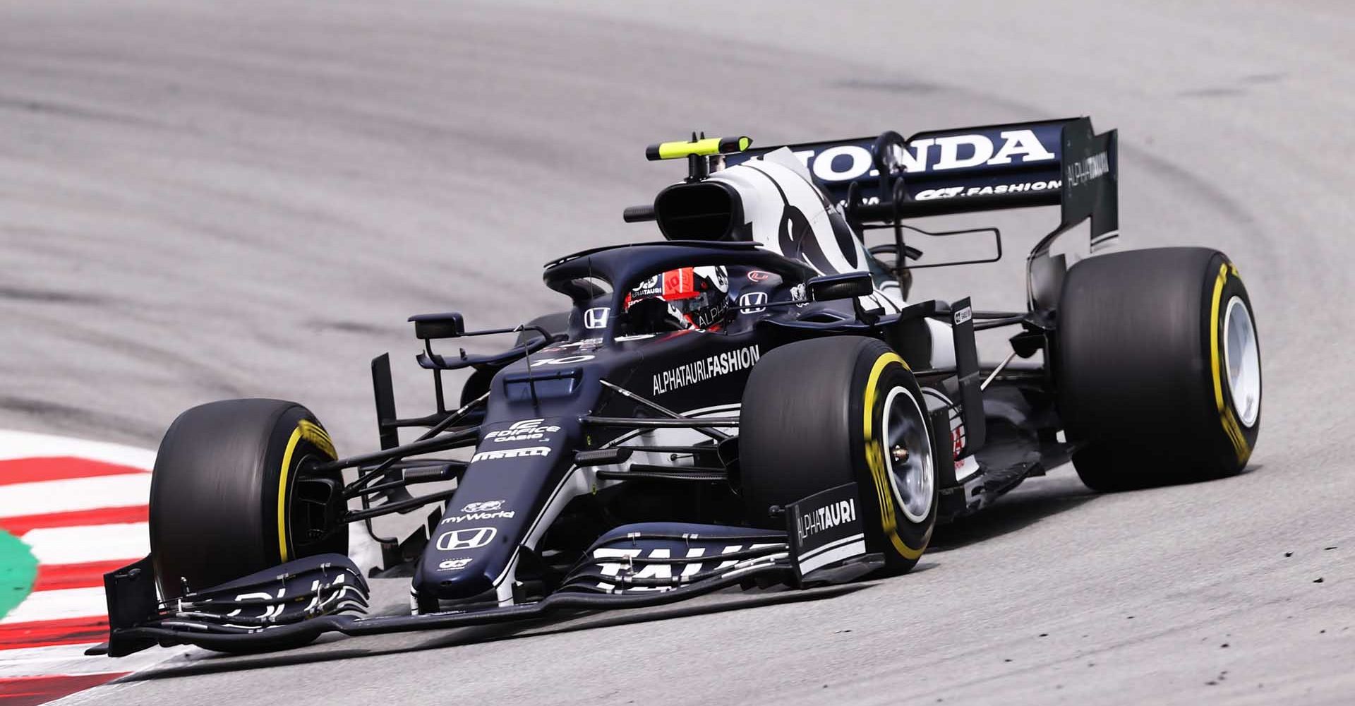 BARCELONA, SPAIN - MAY 09: Pierre Gasly of France driving the (10) Scuderia AlphaTauri AT02 Honda on track during the F1 Grand Prix of Spain at Circuit de Barcelona-Catalunya on May 09, 2021 in Barcelona, Spain. (Photo by Lars Baron/Getty Images)