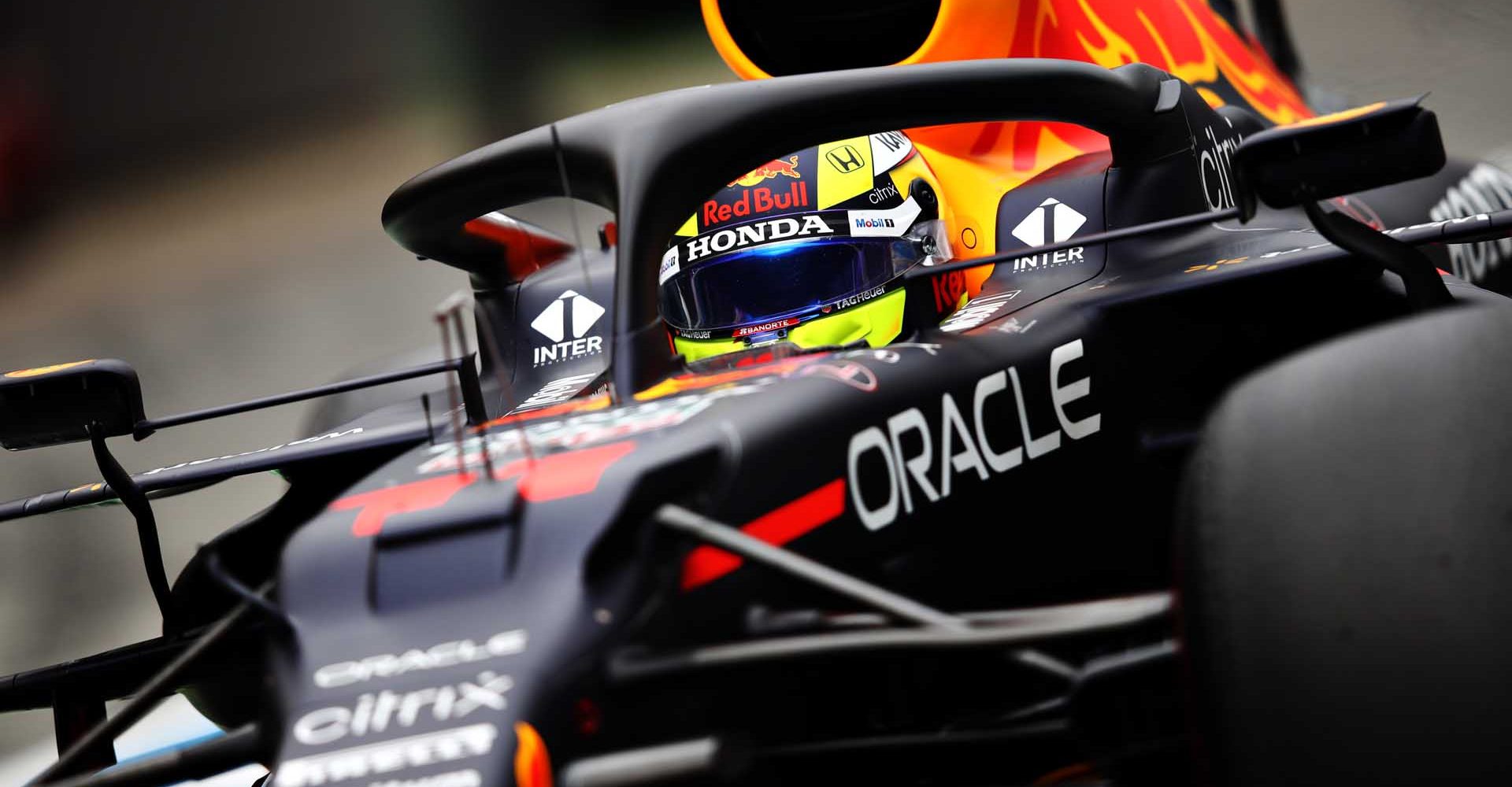 BARCELONA, SPAIN - MAY 09: Sergio Perez of Mexico driving the (11) Red Bull Racing RB16B Honda in the Pitlane during the F1 Grand Prix of Spain at Circuit de Barcelona-Catalunya on May 09, 2021 in Barcelona, Spain. (Photo by Mark Thompson/Getty Images)