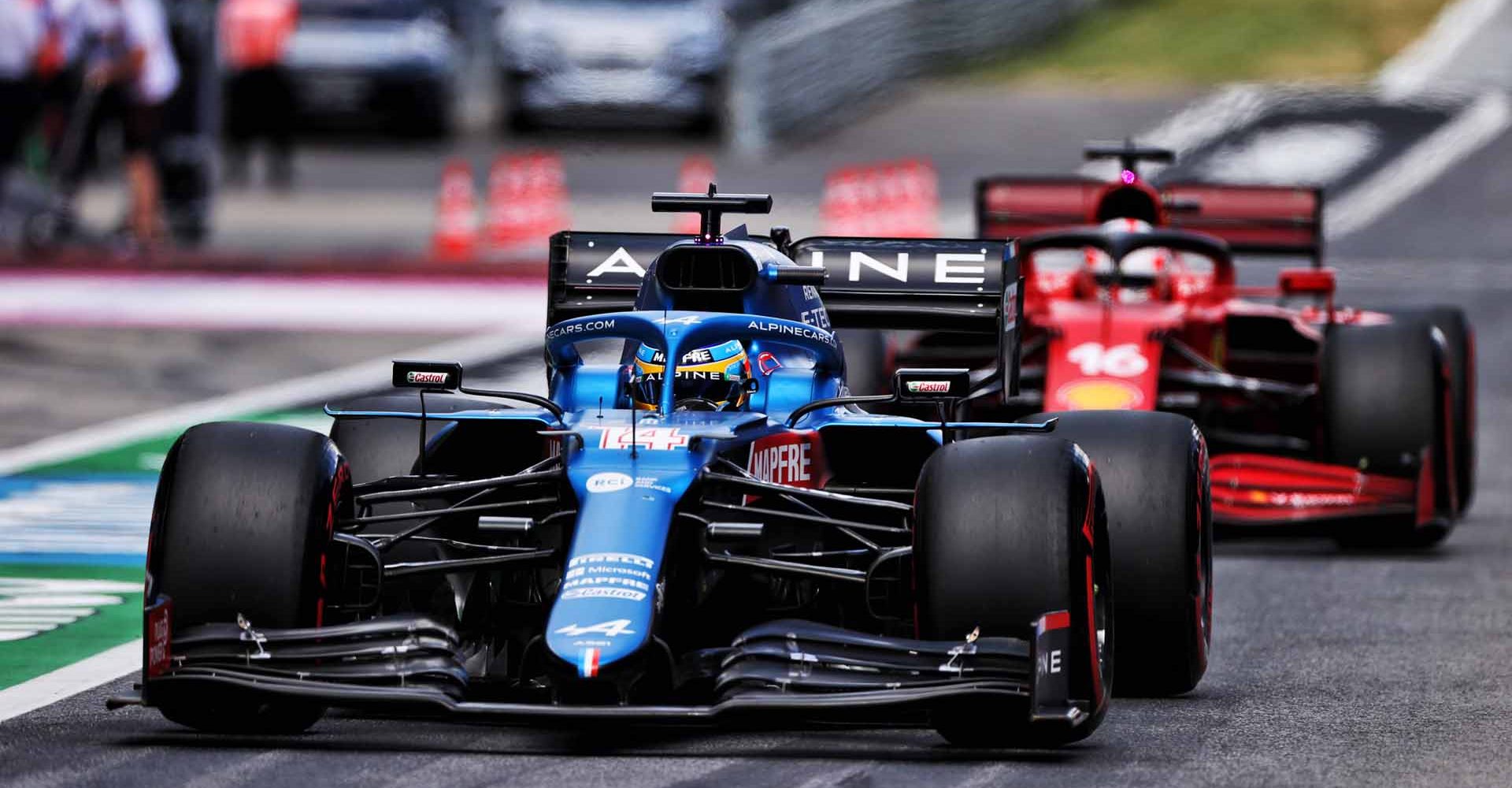 Fernando Alonso followed by Charles Leclerc, Alpine