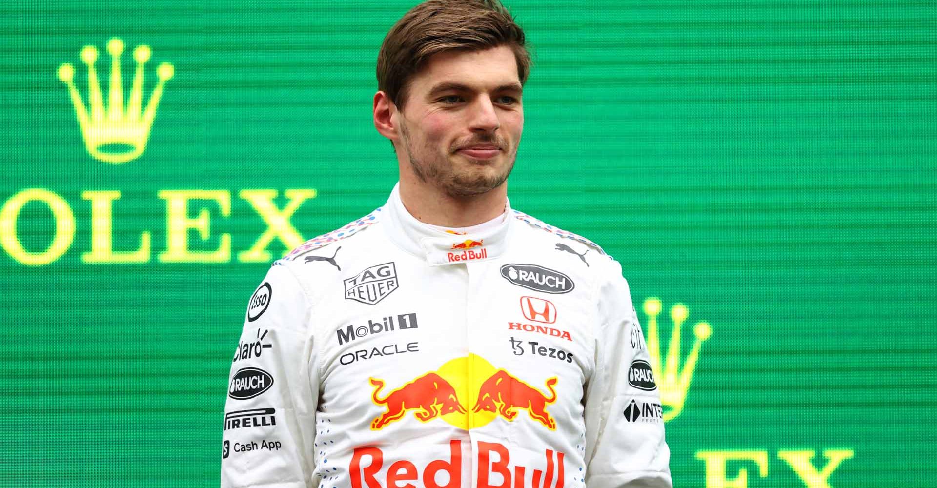 ISTANBUL, TURKEY - OCTOBER 10: Second placed Max Verstappen of Netherlands and Red Bull Racing celebrates on the podium during the F1 Grand Prix of Turkey at Intercity Istanbul Park on October 10, 2021 in Istanbul, Turkey. (Photo by Bryn Lennon/Getty Images)