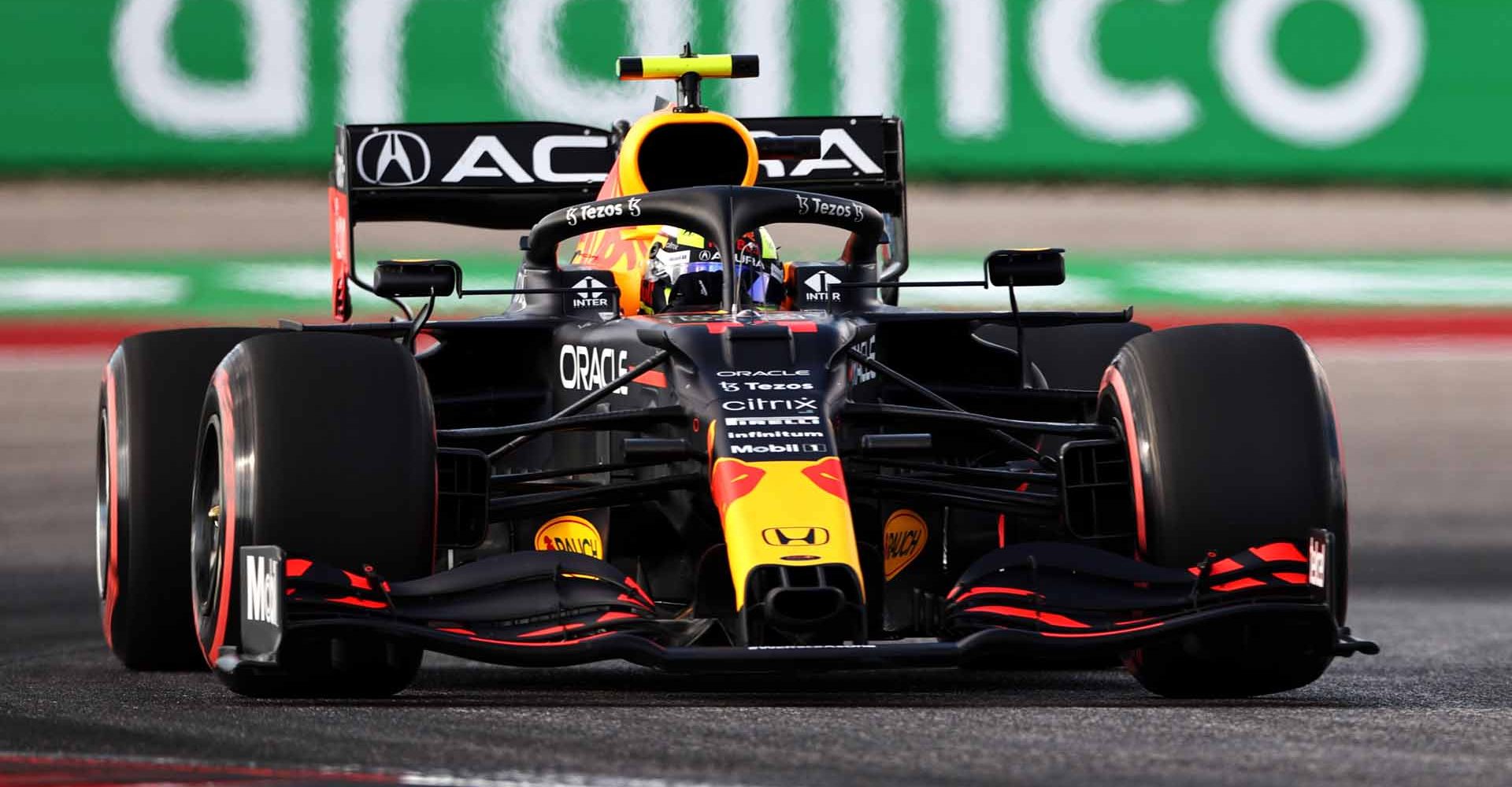 AUSTIN, TEXAS - OCTOBER 23: Sergio Perez of Mexico driving the (11) Red Bull Racing RB16B Honda during qualifying ahead of the F1 Grand Prix of USA at Circuit of The Americas on October 23, 2021 in Austin, Texas. (Photo by Chris Graythen/Getty Images)