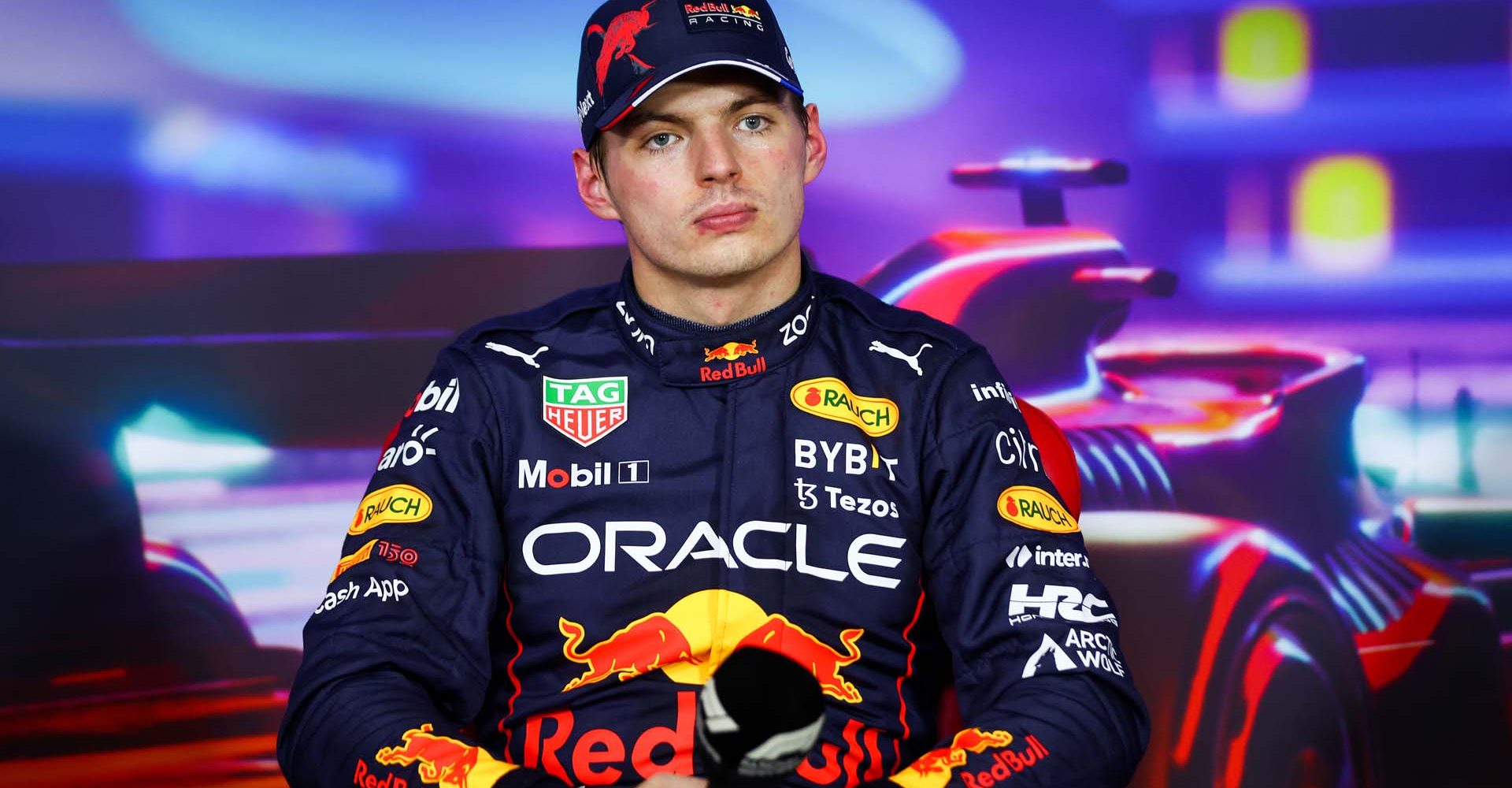 ABU DHABI, UNITED ARAB EMIRATES - NOVEMBER 19: Pole position qualifier Max Verstappen of the Netherlands and Oracle Red Bull Racing attends a drivers press conference following qualifying ahead of the F1 Grand Prix of Abu Dhabi at Yas Marina Circuit on November 19, 2022 in Abu Dhabi, United Arab Emirates. (Photo by Dan Istitene/Getty Images)