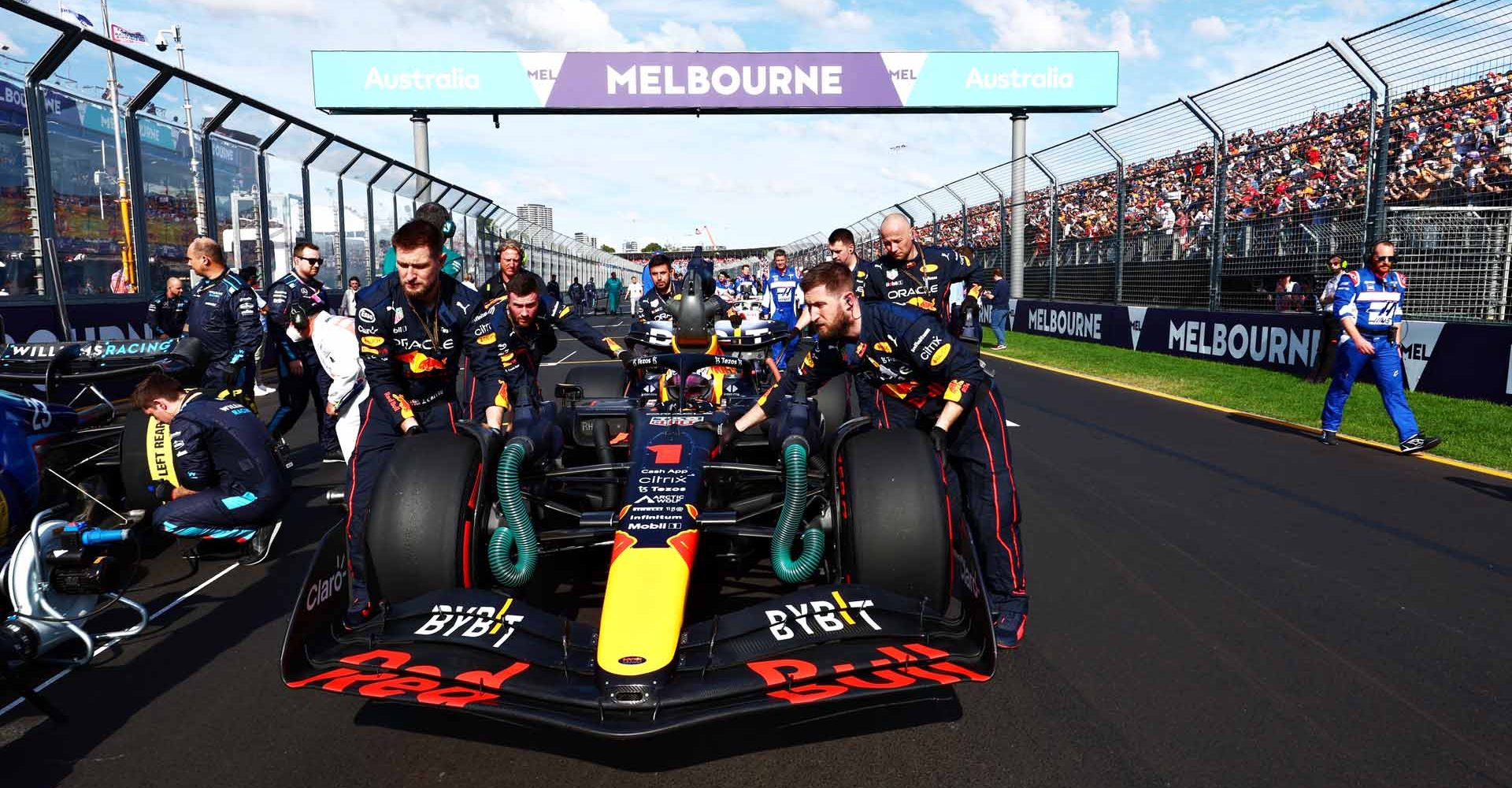 MELBOURNE, AUSTRALIA - APRIL 10: Max Verstappen of the Netherlands and Oracle Red Bull Racing prepares to drive on the grid during the F1 Grand Prix of Australia at Melbourne Grand Prix Circuit on April 10, 2022 in Melbourne, Australia. (Photo by Mark Thompson/Getty Images)