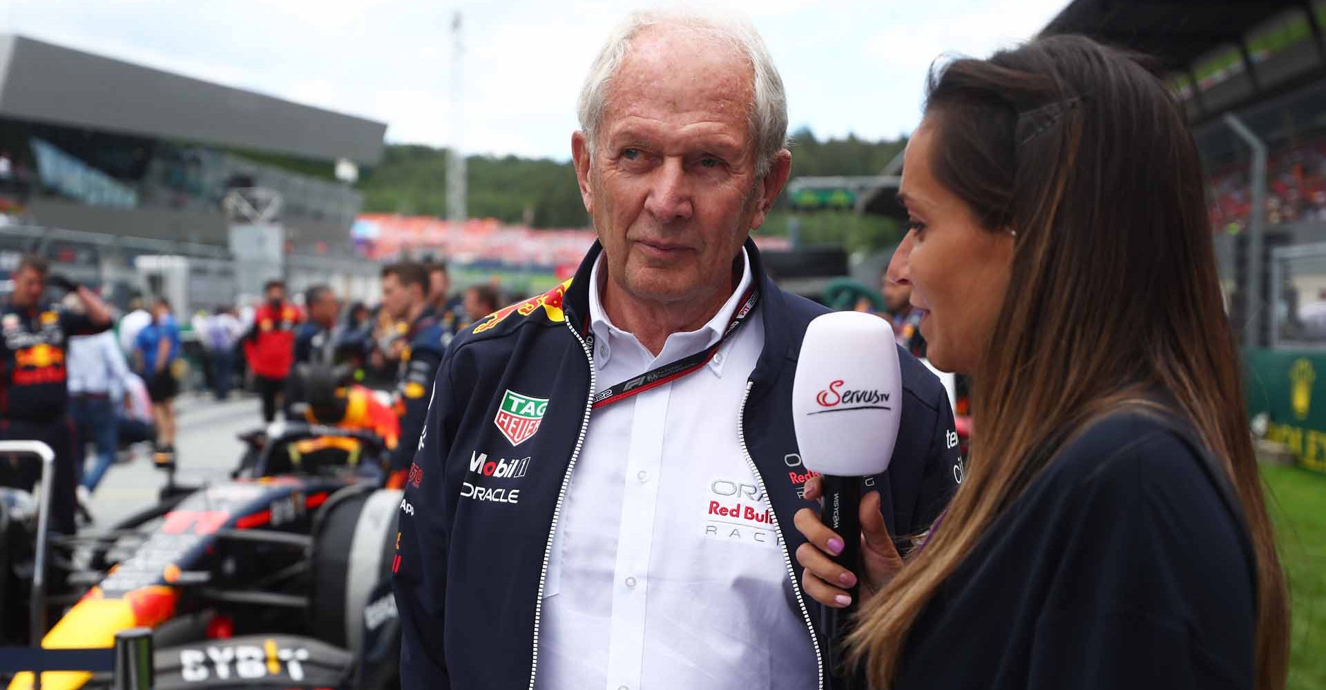 SPIELBERG, AUSTRIA - JULY 10: Red Bull Racing Team Consultant Dr Helmut Marko talks to the media on the grid during the F1 Grand Prix of Austria at Red Bull Ring on July 10, 2022 in Spielberg, Austria. (Photo by Bryn Lennon/Getty Images)