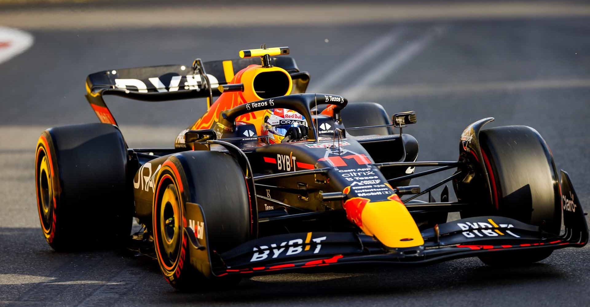 BAKU, AZERBAIJAN - JUNE 11: Sergio Perez of Mexico and Red Bull Racing  during qualifying ahead of the F1 Grand Prix of Azerbaijan at Baku City Circuit on June 11, 2022 in Baku, Azerbaijan. (Photo by Peter Fox/Getty Images)