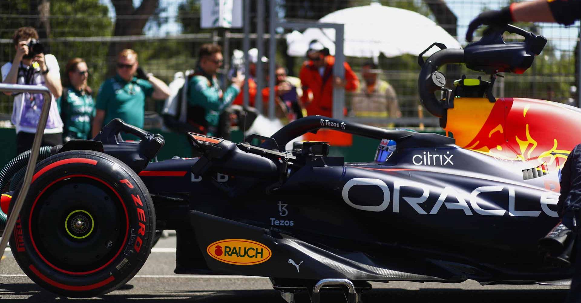 BAKU CITY CIRCUIT, AZERBAIJAN - JUNE 12: Sergio Perez, Red Bull Racing RB18, on the grid during the Azerbaijan GP at Baku City Circuit on Sunday June 12, 2022 in Baku, Azerbaijan. (Photo by Sam Bloxham / LAT Images)