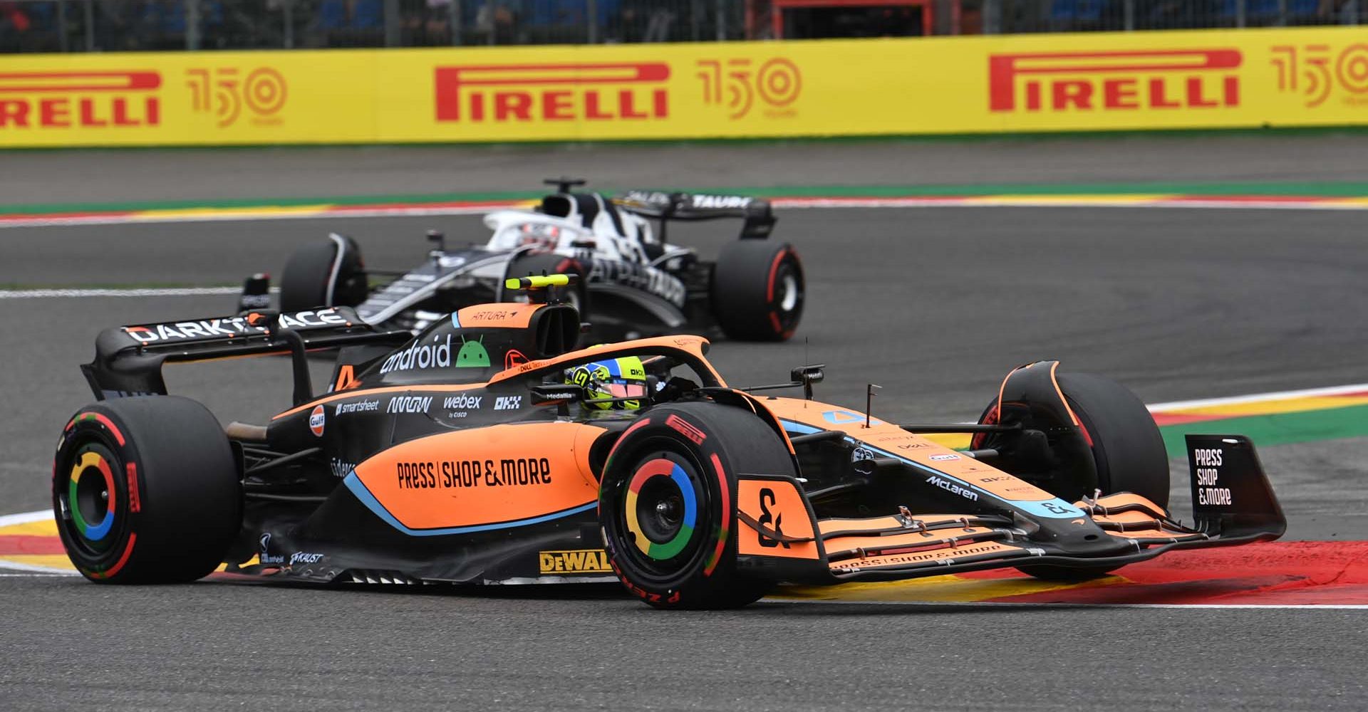 CIRCUIT DE SPA FRANCORCHAMPS, BELGIUM - AUGUST 27: Lando Norris, McLaren MCL36, leads Pierre Gasly, AlphaTauri AT03 during the Belgian GP at Circuit de Spa Francorchamps on Saturday August 27, 2022 in Spa, Belgium. (Photo by Mark Sutton / LAT Images)