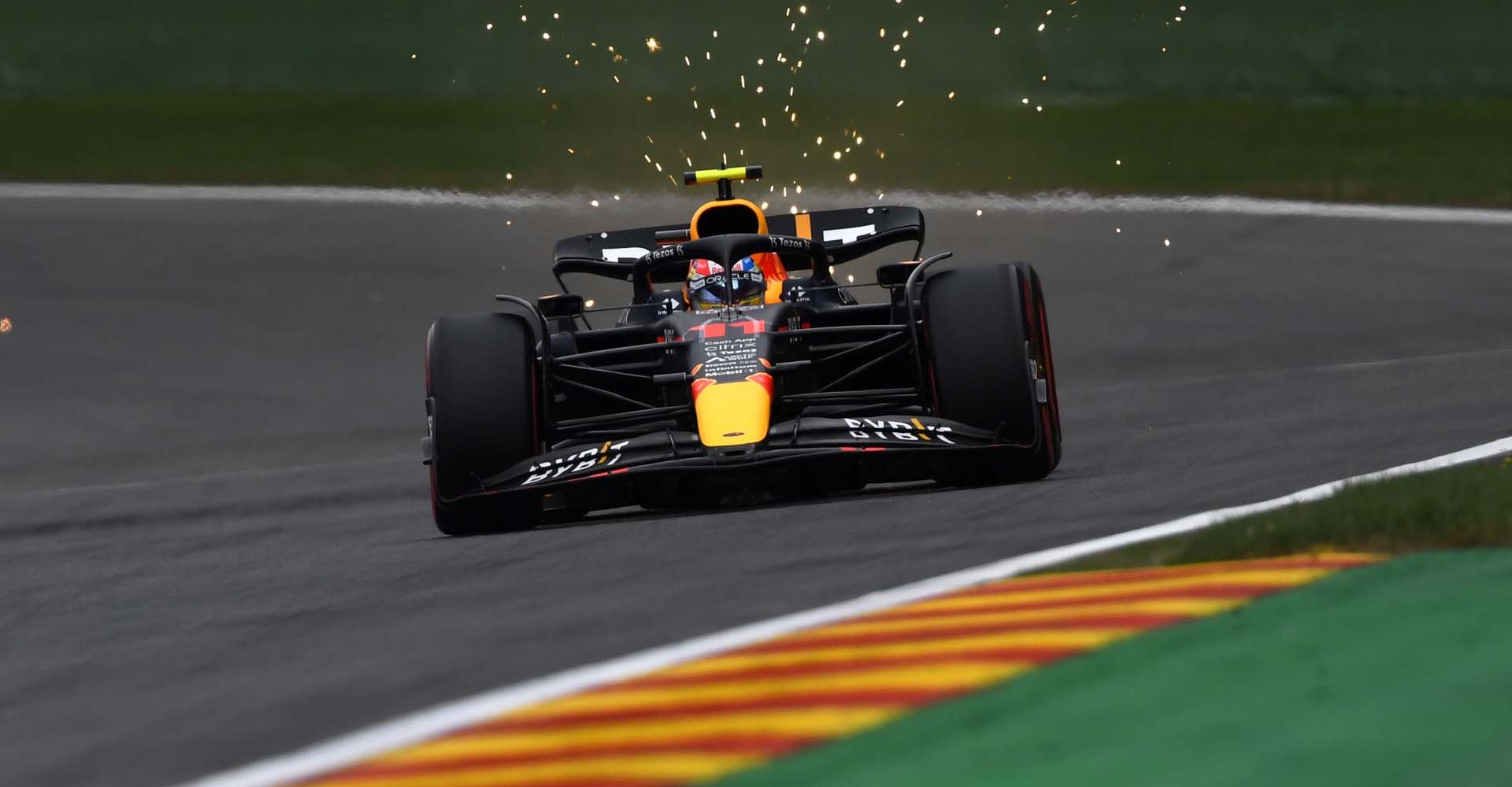 SPA, BELGIUM - AUGUST 27: Sergio Perez of Mexico driving the (11) Oracle Red Bull Racing RB18 on track during qualifying ahead of the F1 Grand Prix of Belgium at Circuit de Spa-Francorchamps on August 27, 2022 in Spa, Belgium. (Photo by Rudy Carezzevoli/Getty Images)