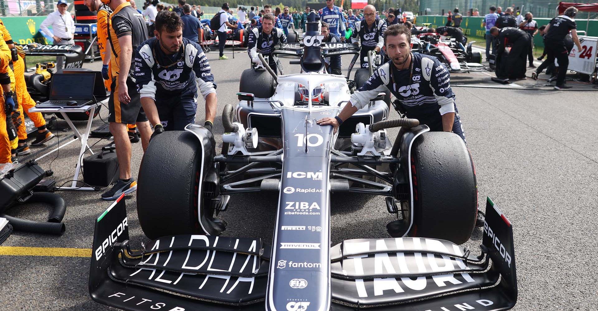 SPA, BELGIUM - AUGUST 28: Pierre Gasly of France and Scuderia AlphaTauri prepares to drive on the grid during the F1 Grand Prix of Belgium at Circuit de Spa-Francorchamps on August 28, 2022 in Spa, Belgium. (Photo by Peter Fox/Getty Images)