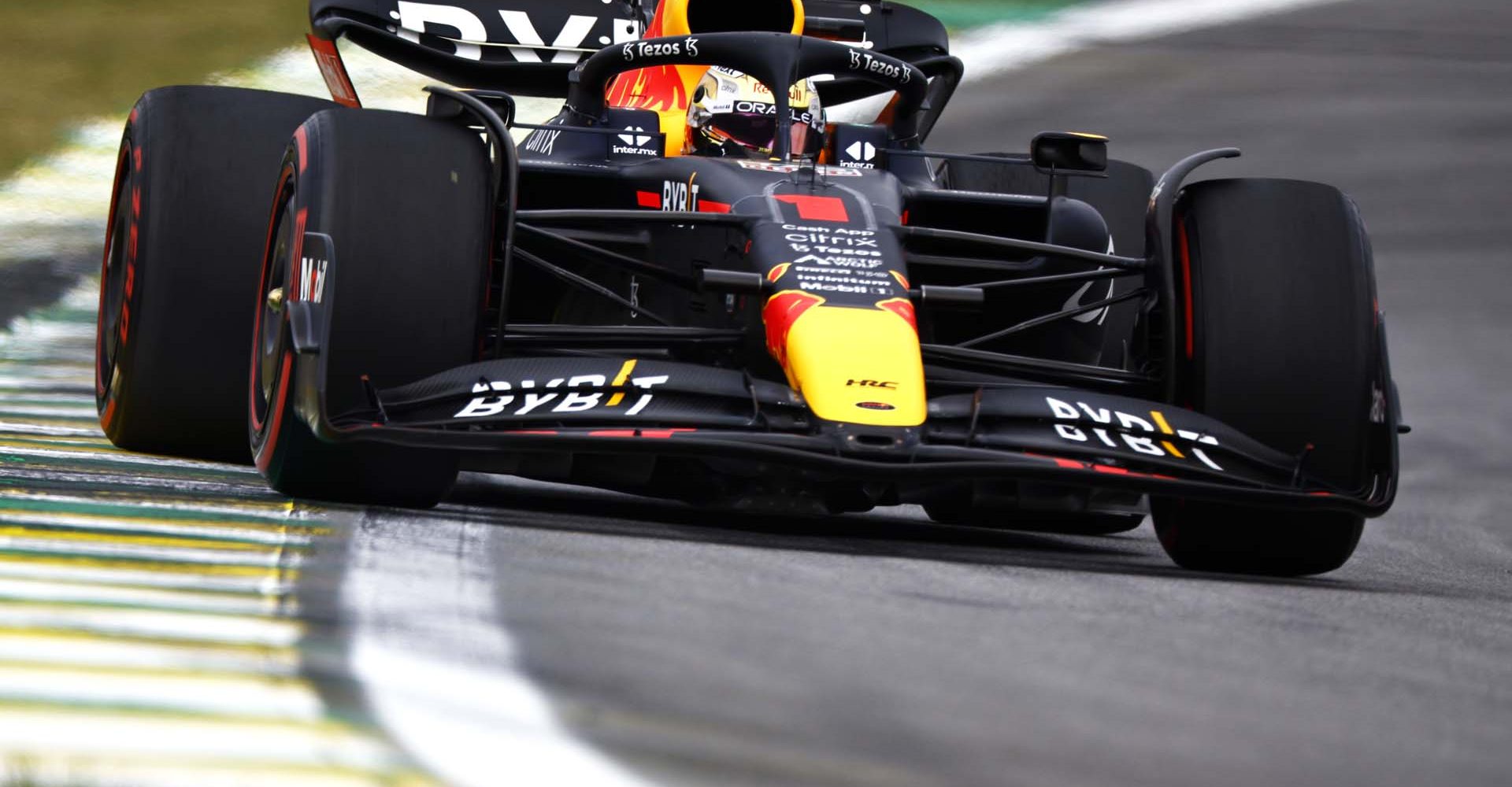 SAO PAULO, BRAZIL - NOVEMBER 11: Max Verstappen of the Netherlands driving the (1) Oracle Red Bull Racing RB18 on track during practice ahead of the F1 Grand Prix of Brazil at Autodromo Jose Carlos Pace on November 11, 2022 in Sao Paulo, Brazil. (Photo by Chris Graythen/Getty Images)