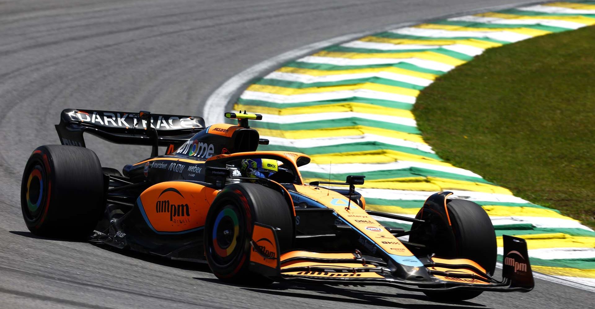 SAO PAULO, BRAZIL - NOVEMBER 12: Lando Norris (McLaren) on track during practice ahead of the F1 Grand Prix of Brazil at Autodromo Jose Carlos Pace on November 12, 2022 in Sao Paulo, Brazil. (Photo by Jared C. Tilton/Getty Images)