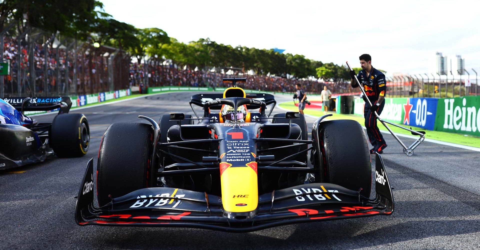 SAO PAULO, BRAZIL - NOVEMBER 12: Max Verstappen of the Netherlands and Oracle Red Bull Racing prepares to drive on the grid during the Sprint ahead of the F1 Grand Prix of Brazil at Autodromo Jose Carlos Pace on November 12, 2022 in Sao Paulo, Brazil. (Photo by Mark Thompson/Getty Images)